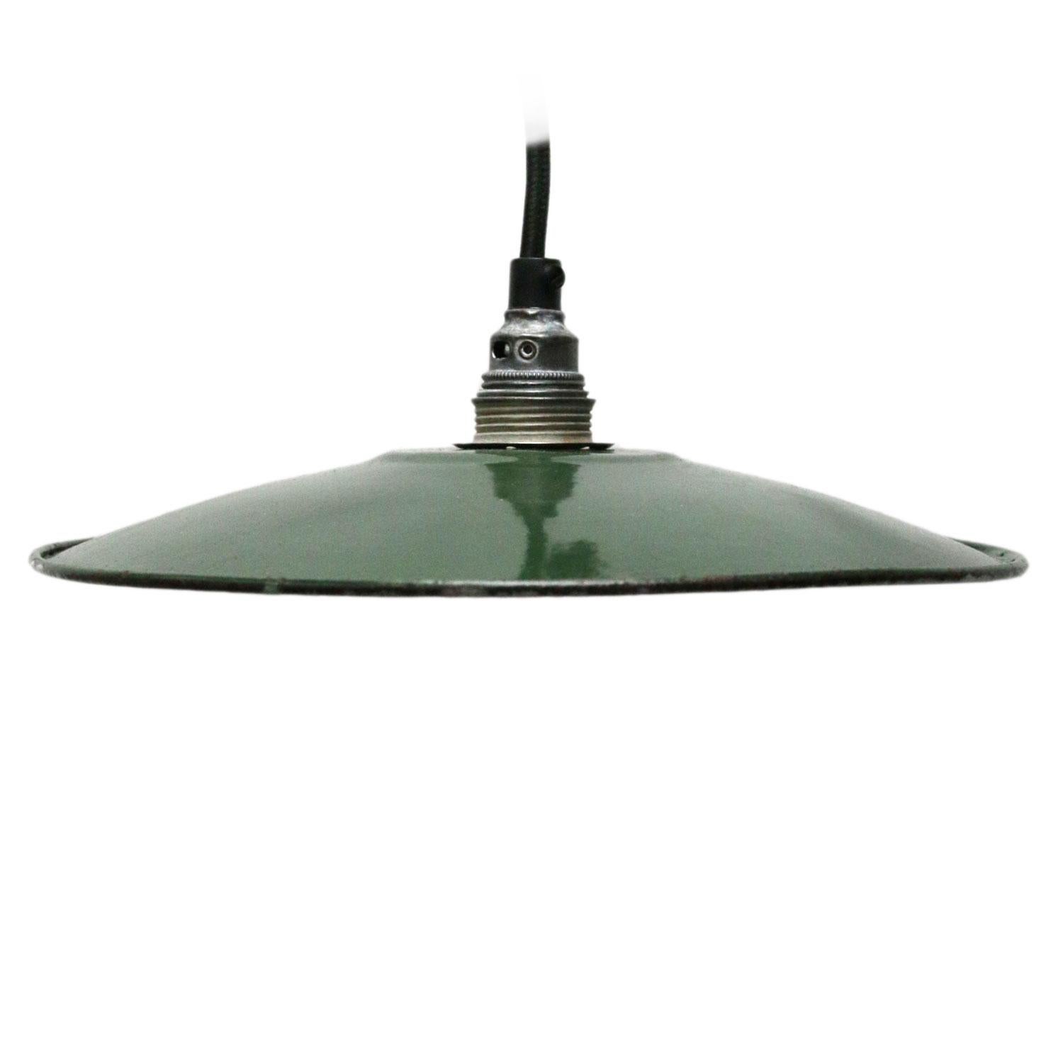 Small French industrial pendant. 
Excluding light bulb

E14

Weight: 0.30 kg / 0.7 lb

E14 bulb holder. Priced per individual item. All lamps have been made suitable by international standards for incandescent light bulbs, energy-efficient and LED