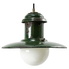 Dark Green Enamel Vintage Industrial Opaline Glass Pendant Lights