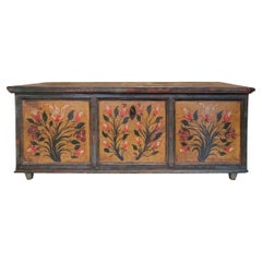 Dark Green Floral Painted Blanket Chest Early 19th Century