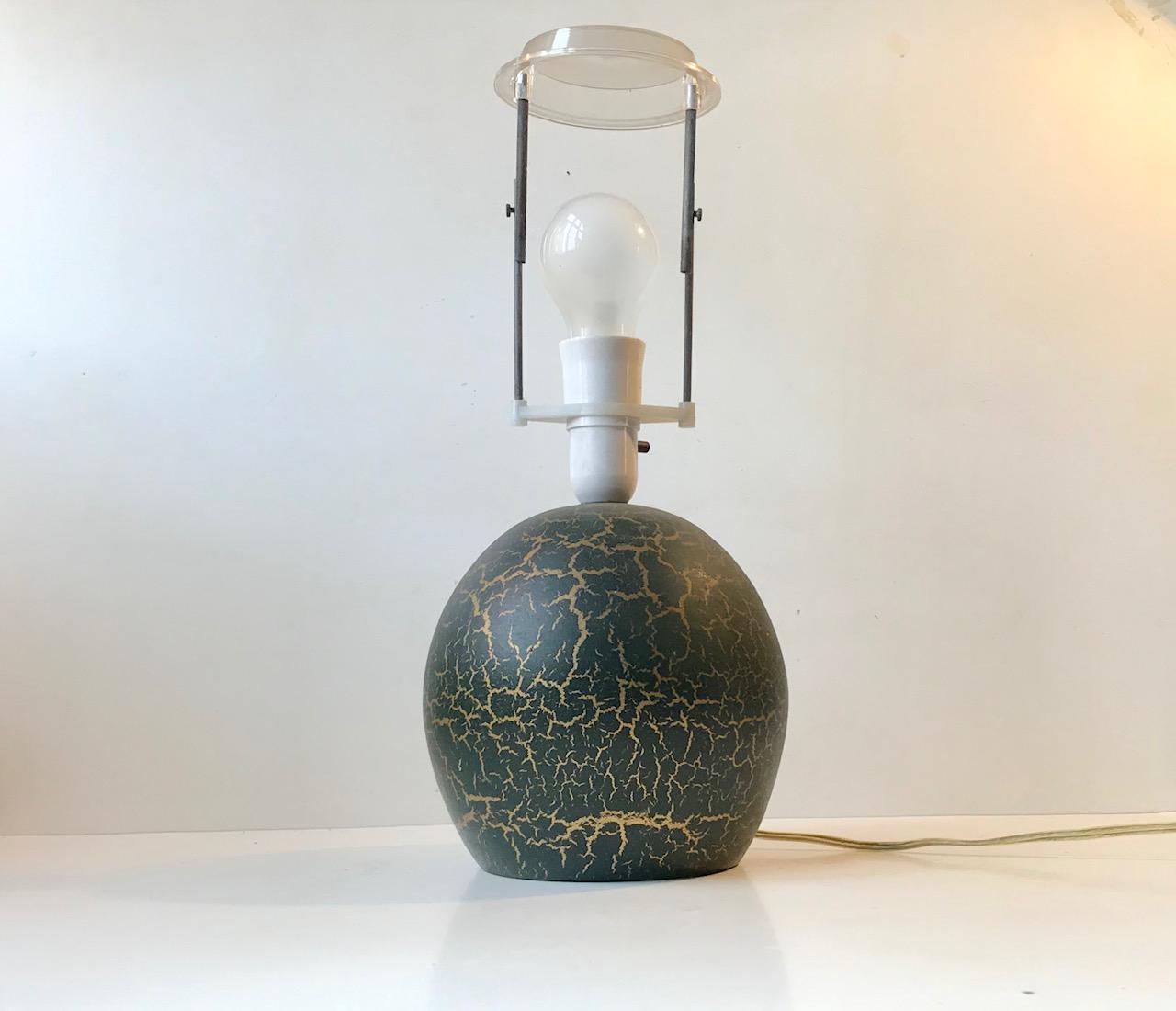 Glazed Dark Green French 1920s Pottery Table Lamp in the Style Jean Besnard
