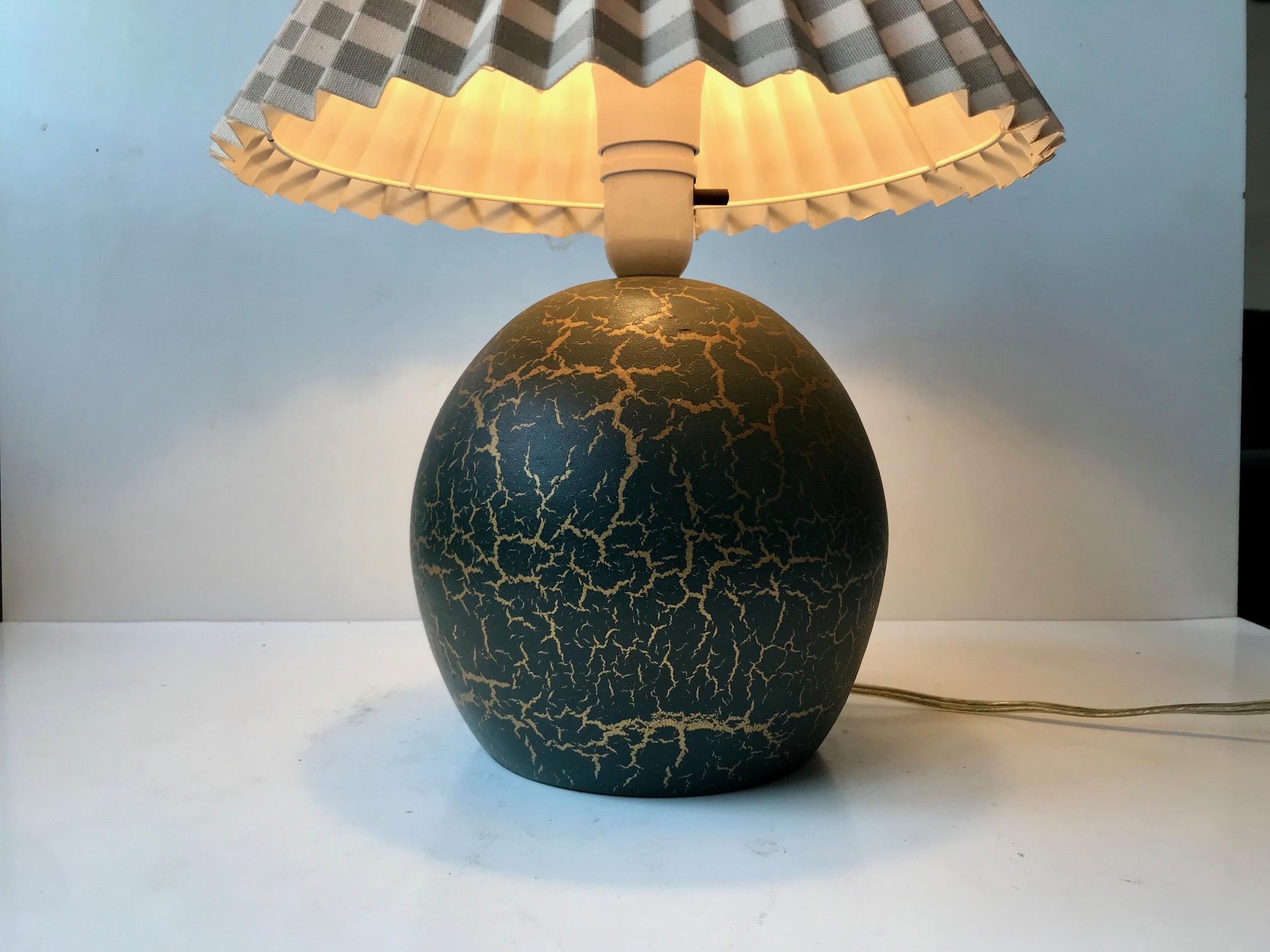 Early 20th Century Dark Green French 1920s Pottery Table Lamp in the Style Jean Besnard