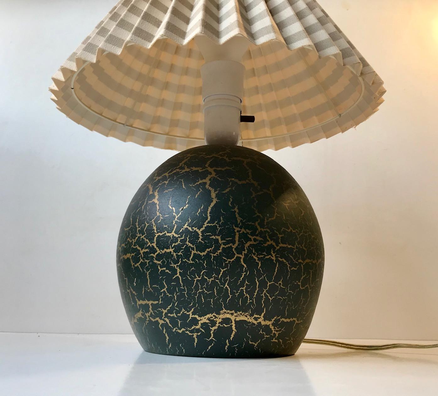 Playfully glazed spherical pottery table light in the style of Jean Besnard. Designed and created by anonymous designer/maker in France during the 1920s. No markings or signature to the base. This light is sold without a shade as they were