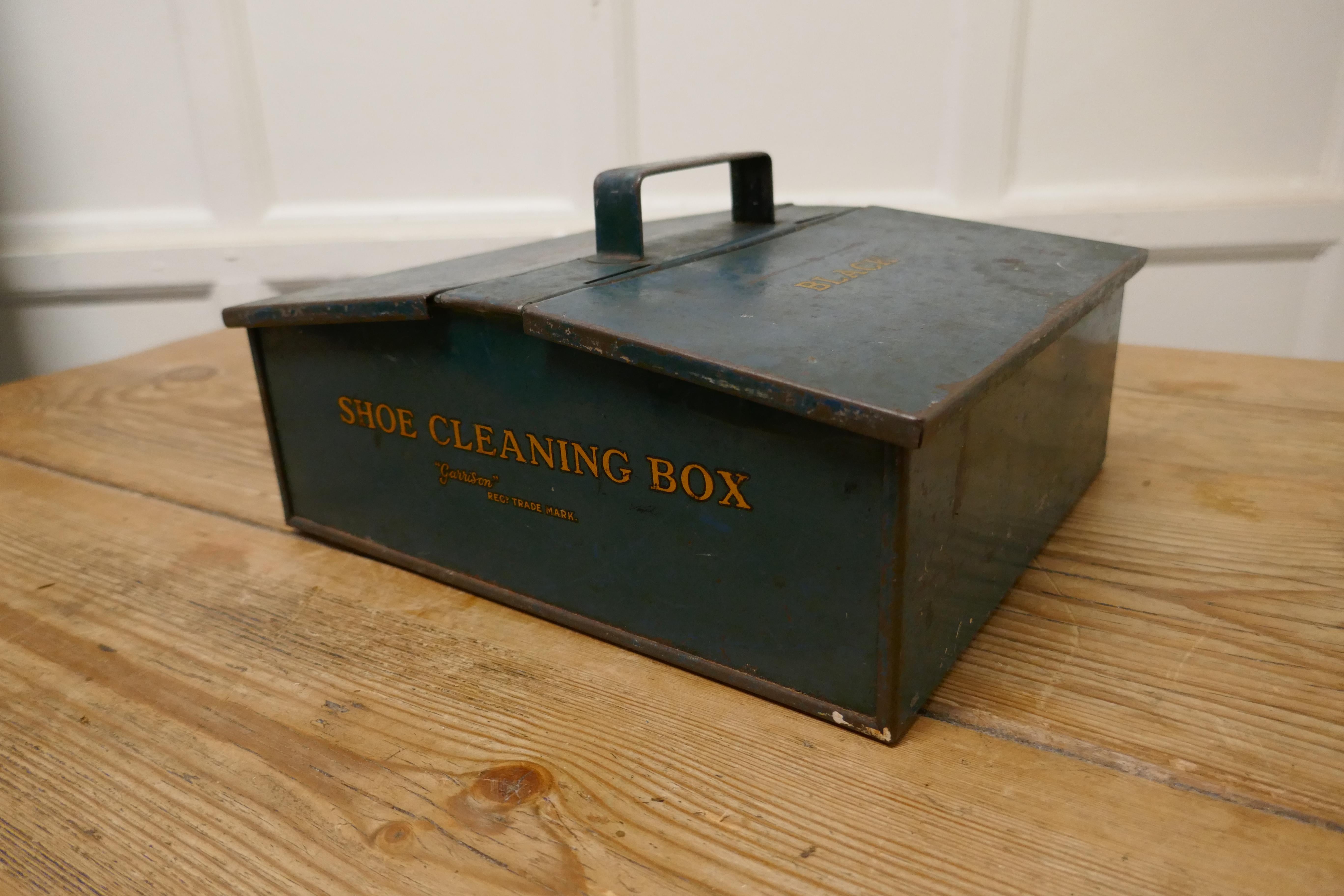 Industrial Dark Green Garrison Shoe Cleaning Tin For Sale
