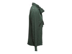 Dark Green Gucci Silk Horsebit Patterned Top