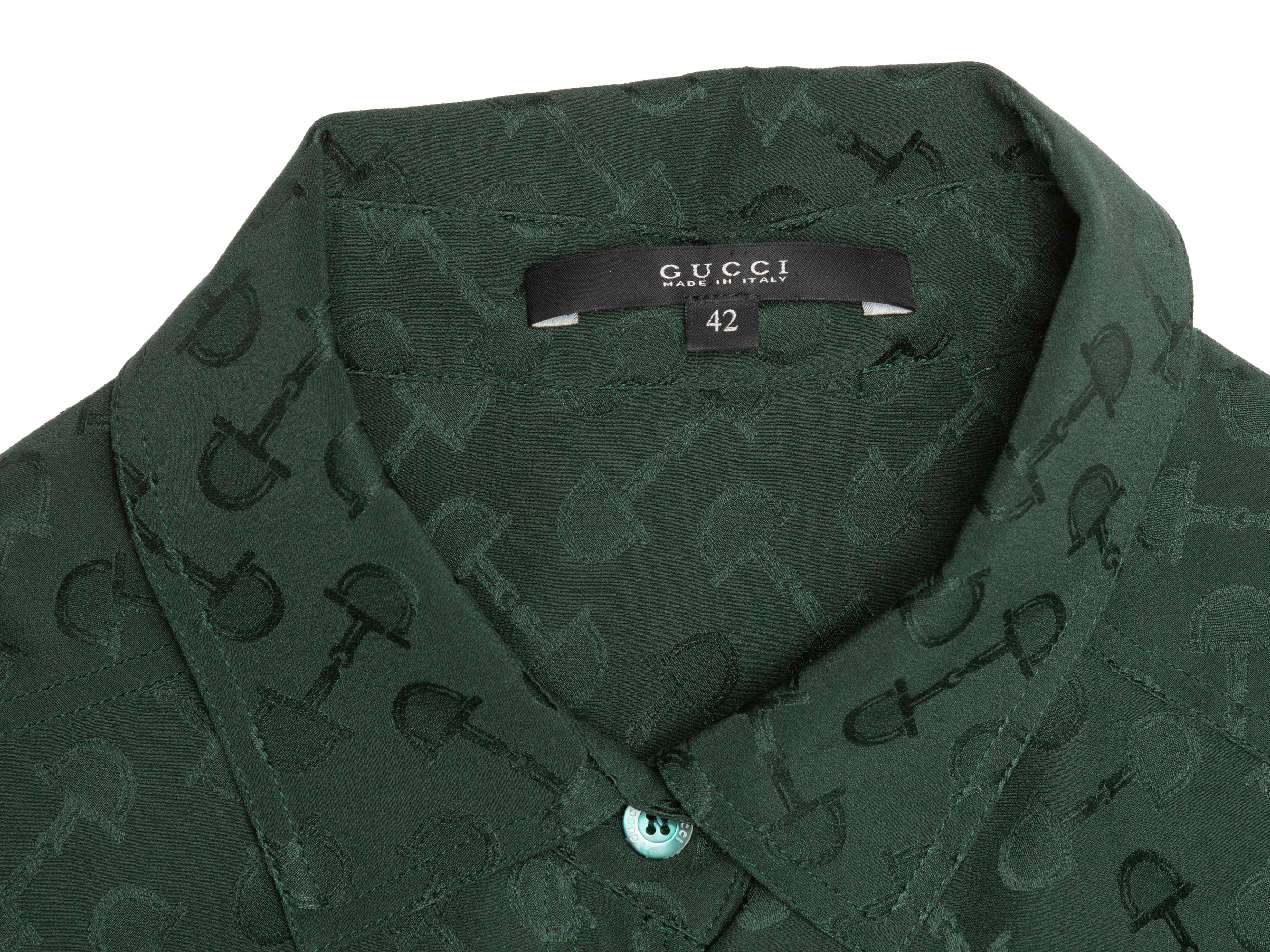 Dark Green Gucci Silk Horsebit Patterned Top In Good Condition In New York, NY