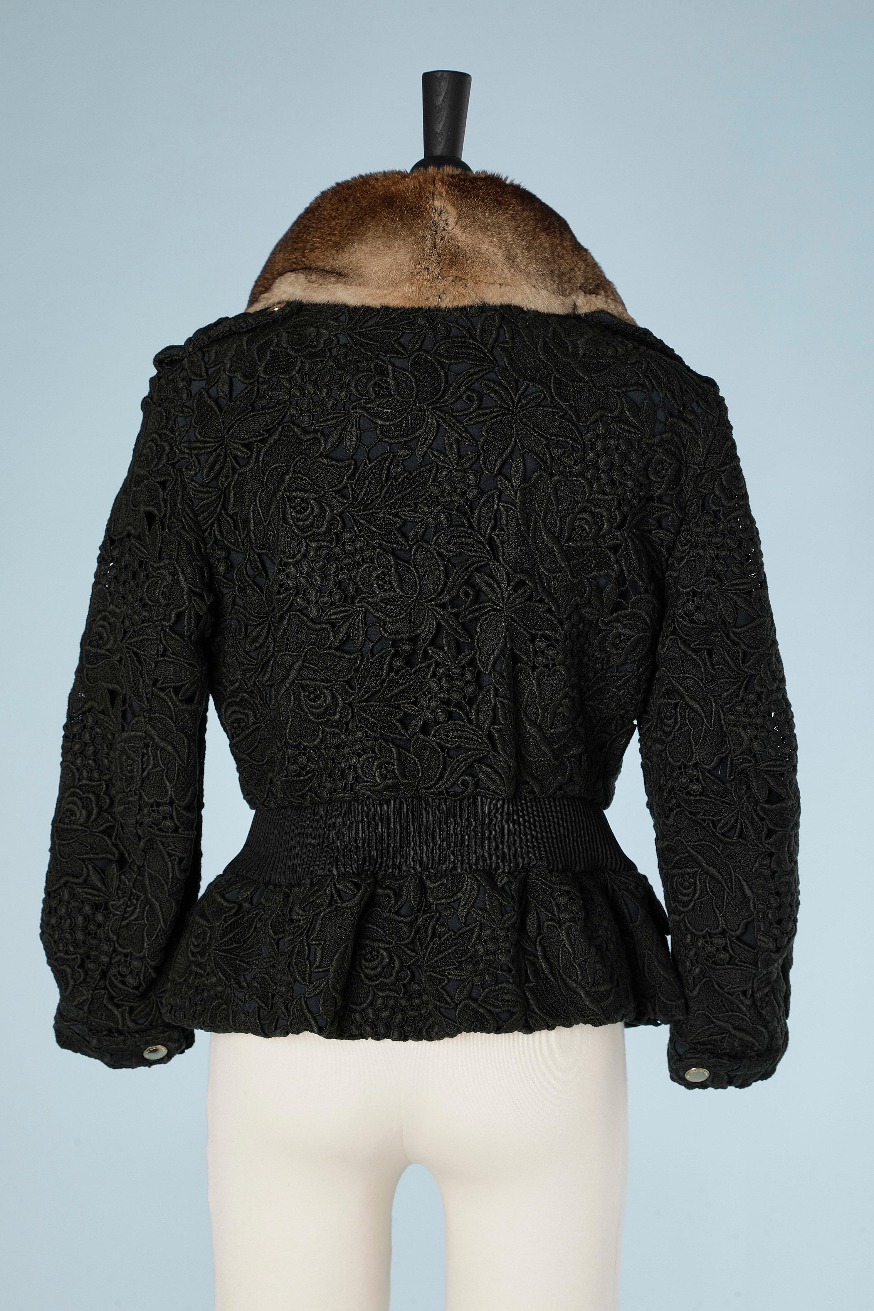 Dark green guipure jacket with removable furs collar Burberry Prorsum 2
