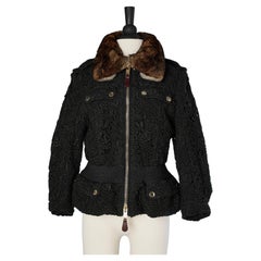 Dark green guipure jacket with removable furs collar Burberry Prorsum 