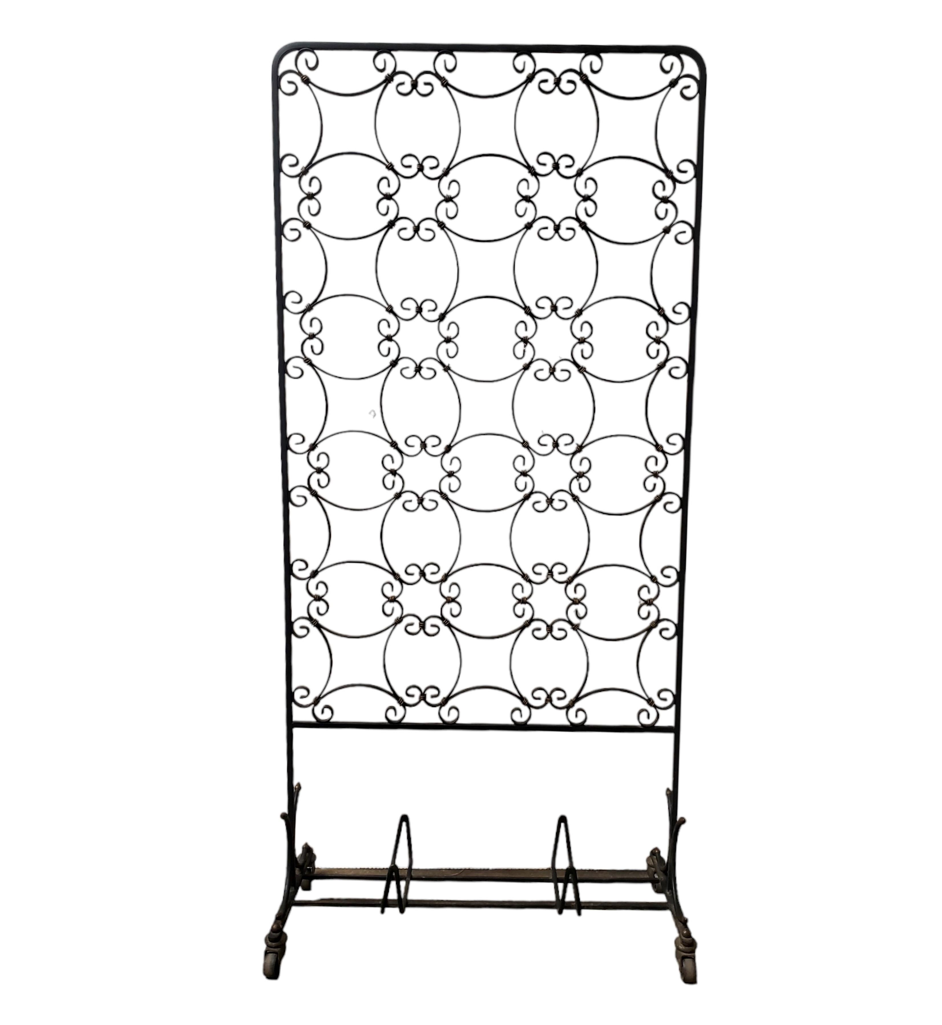 Dark green hand forged and gilt iron decorative room divider /rolling screen  For Sale 11