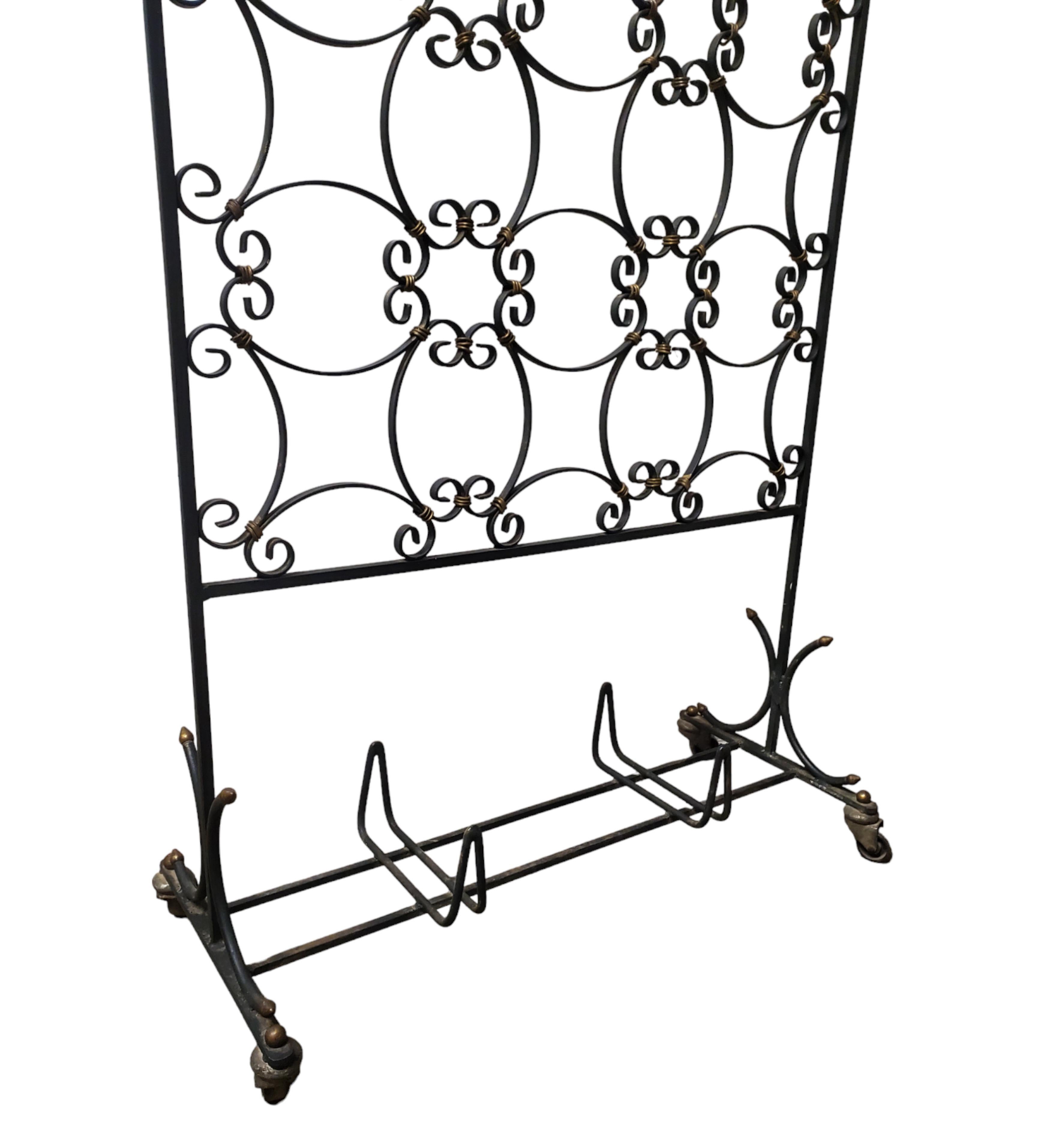 Dark green hand forged and gilt iron decorative room divider /rolling screen  For Sale 12