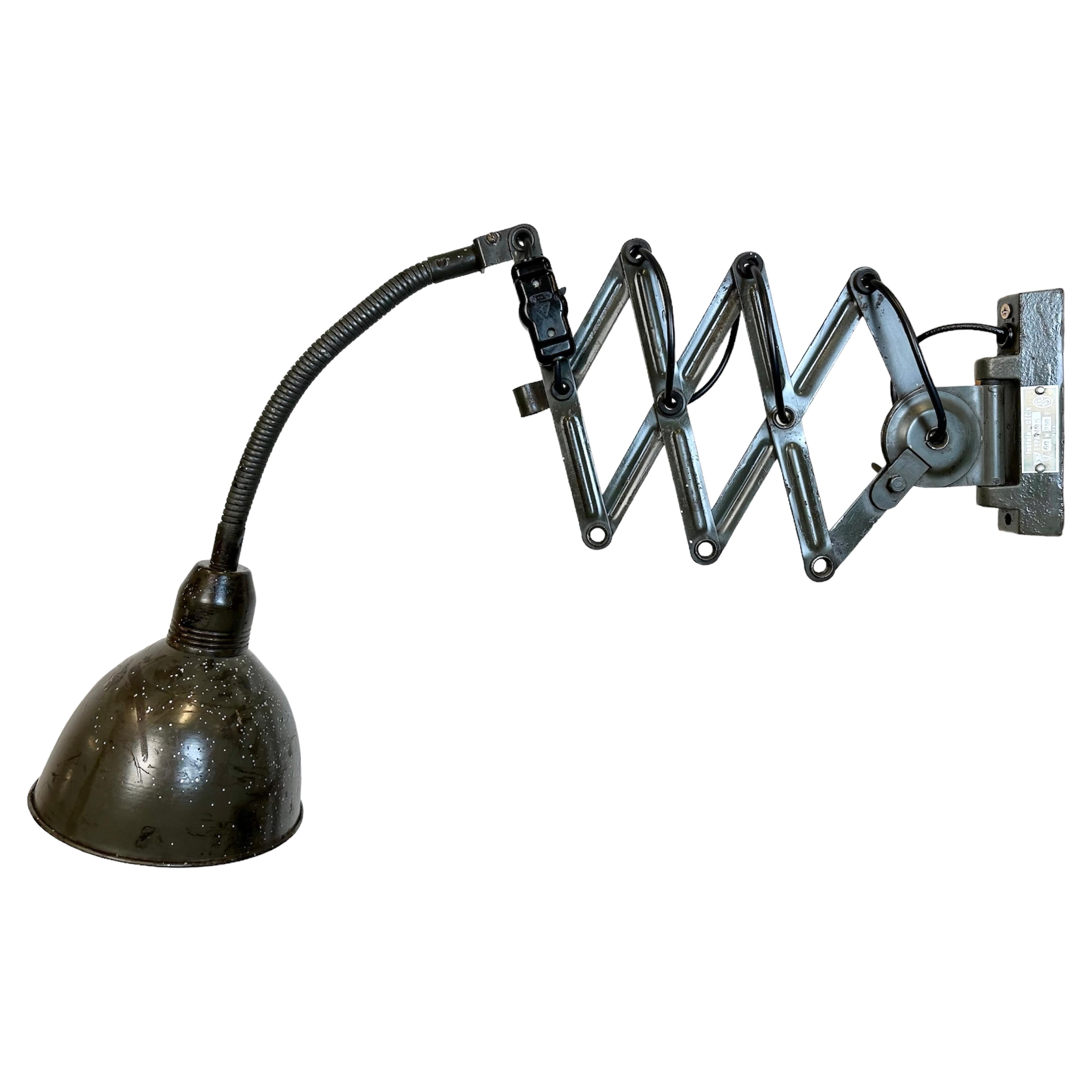Dark Green Industrial Scissor Wall Lamp from Elektroinstala, 1960s