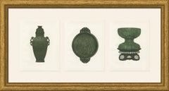 Dark Green Jade Vase, Bowl and Buddha Bowl, Three Kang-he Plates, 1911
