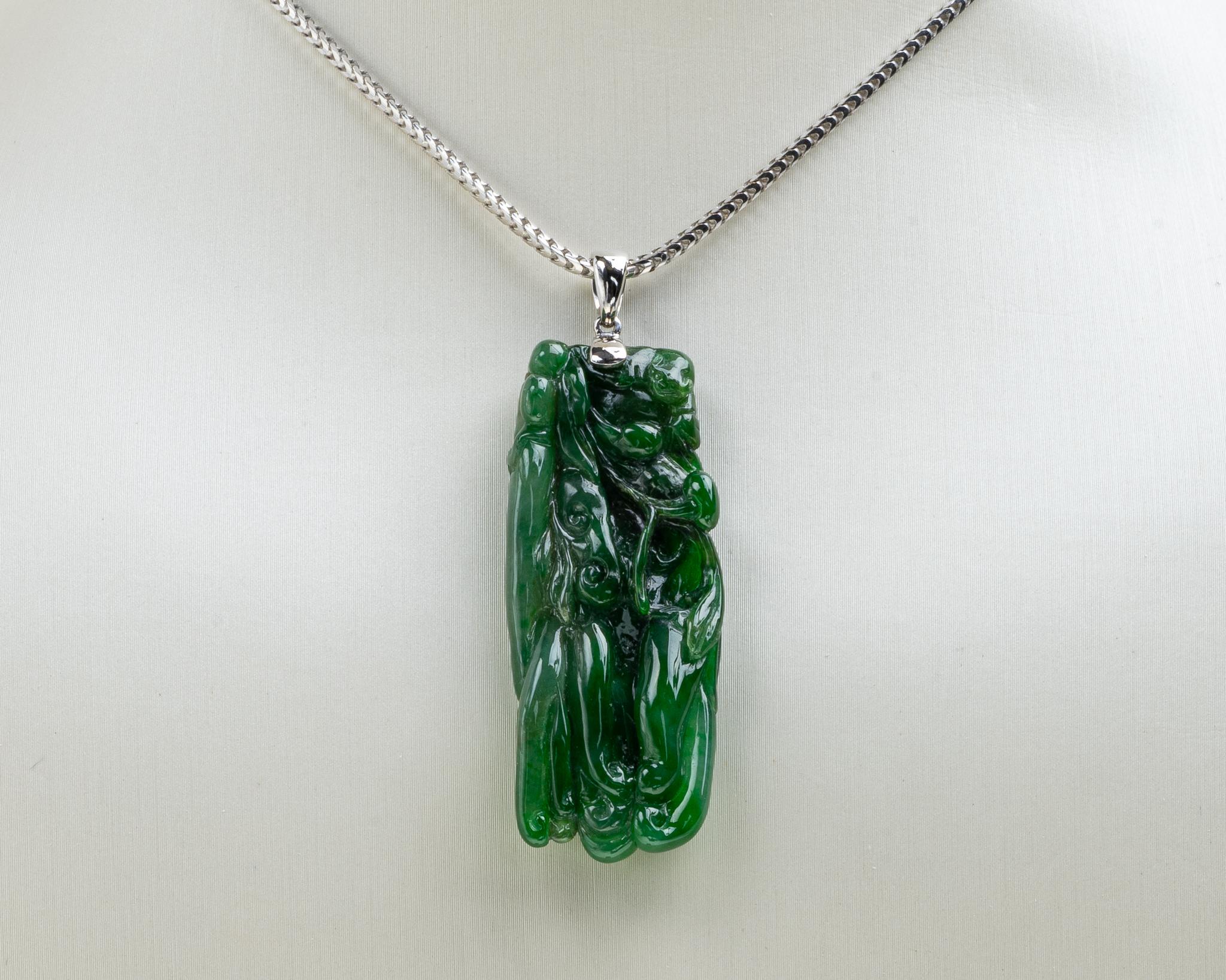 Rough Cut Dark Green Jadeite Jade Buddha Hand 'Citrus Fruit' Pendant, Certified Untreated For Sale