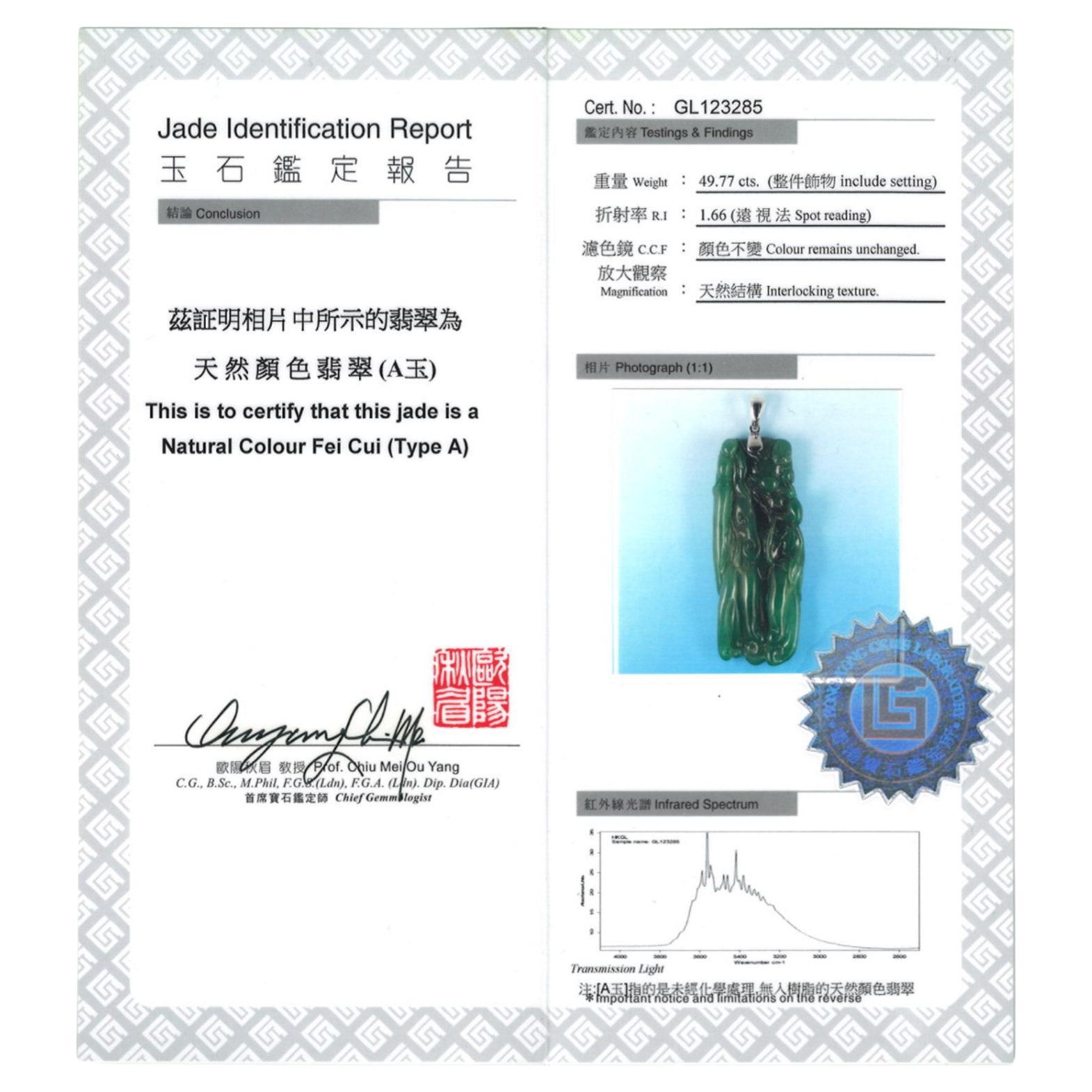 Dark Green Jadeite Jade Buddha Hand 'Citrus Fruit' Pendant, Certified Untreated In New Condition For Sale In San Francisco, CA
