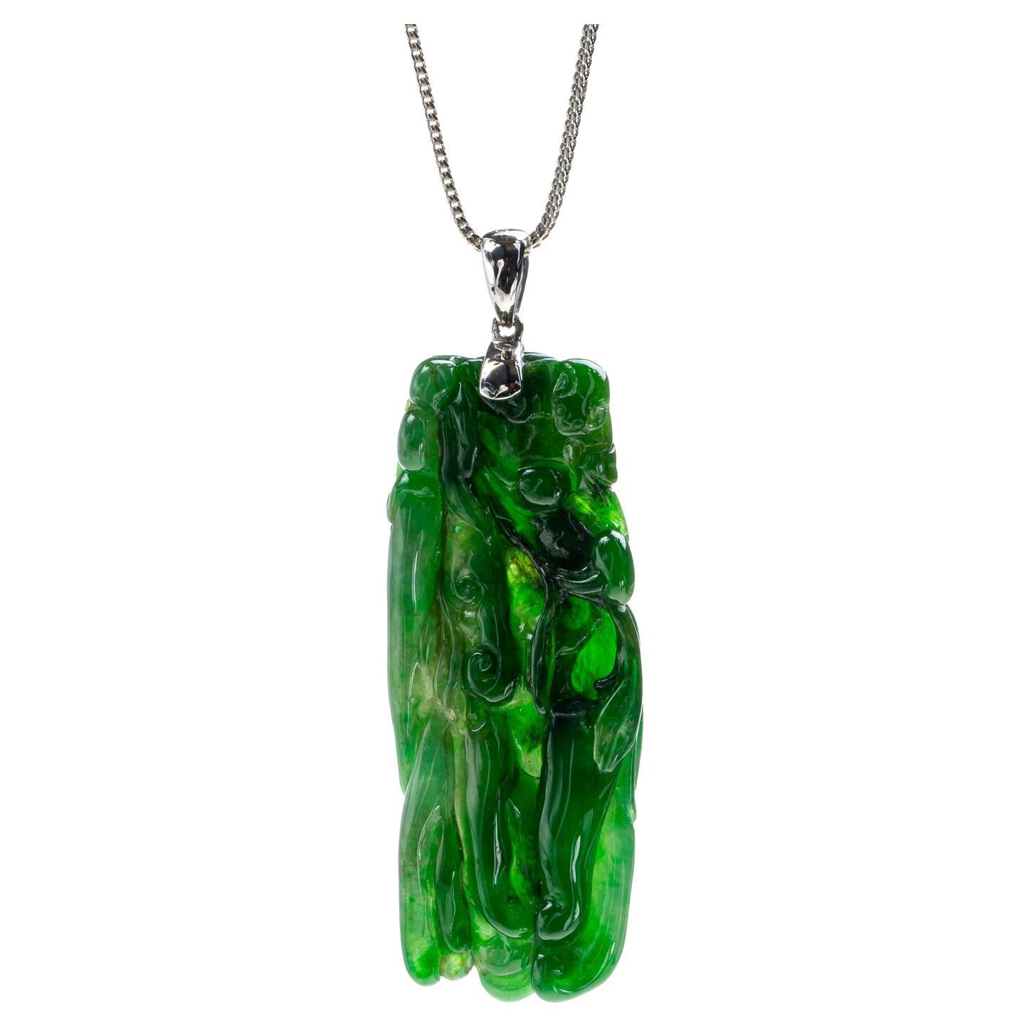 Dark Green Jadeite Jade Buddha Hand 'Citrus Fruit' Pendant, Certified Untreated For Sale