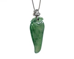 Dark Green Jadeite Jade Chili Pepper and Diamond Pendant, Certified Untreated