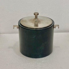 Dark Green Lacquered Goatskin & Steel Icebucket by Aldo Tura, Italy 1970s