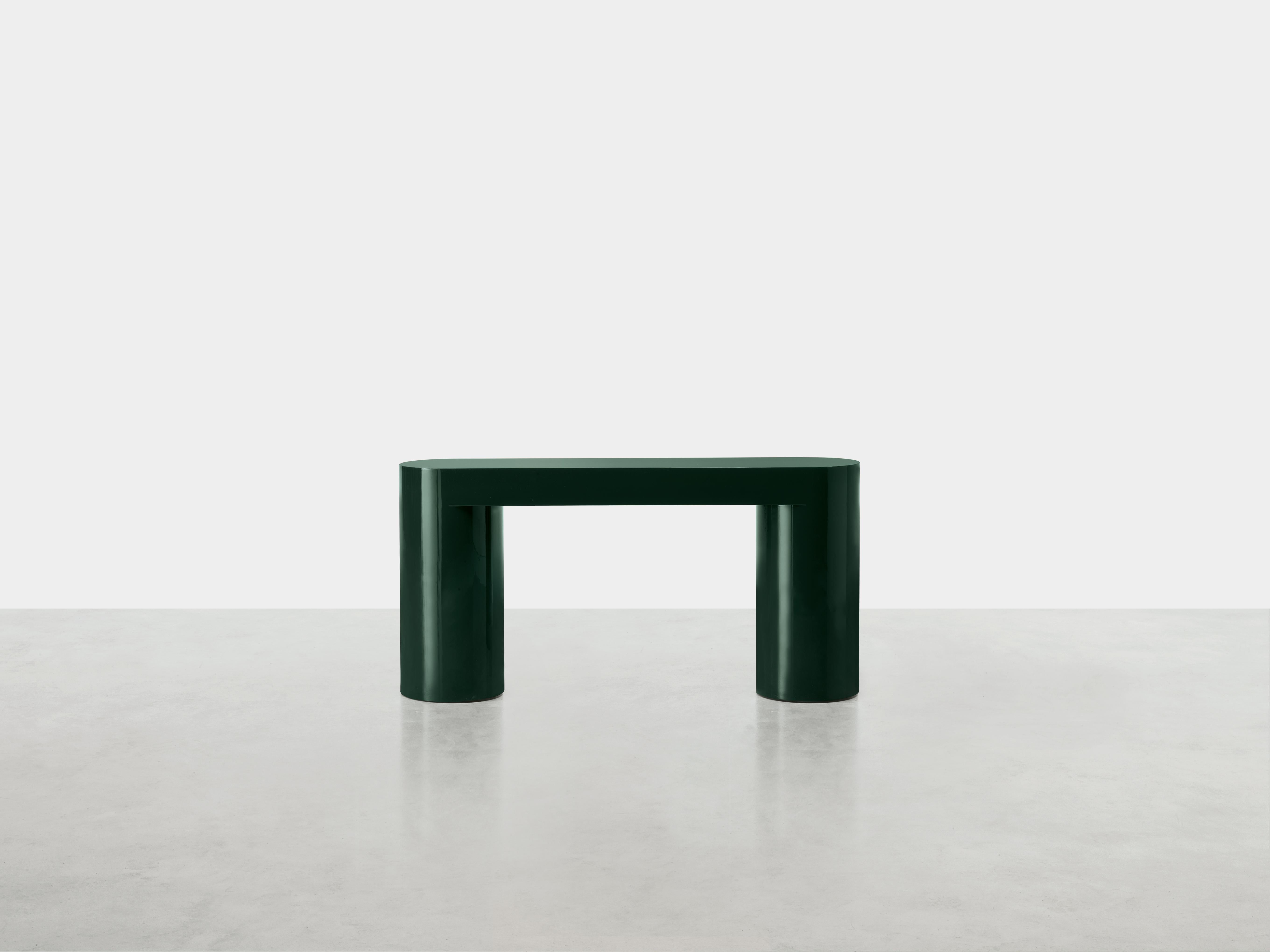 Dark Green Lazy-O Console by Somaschini
Dimensions: W 150 x D 35 x H 75 cm
Materials: Lightened mdf monolithic structure.

Console in N.115 Dark green lacquered high gloss finish

About: 
Somaschini is a new-born brand, with a strong, innovative