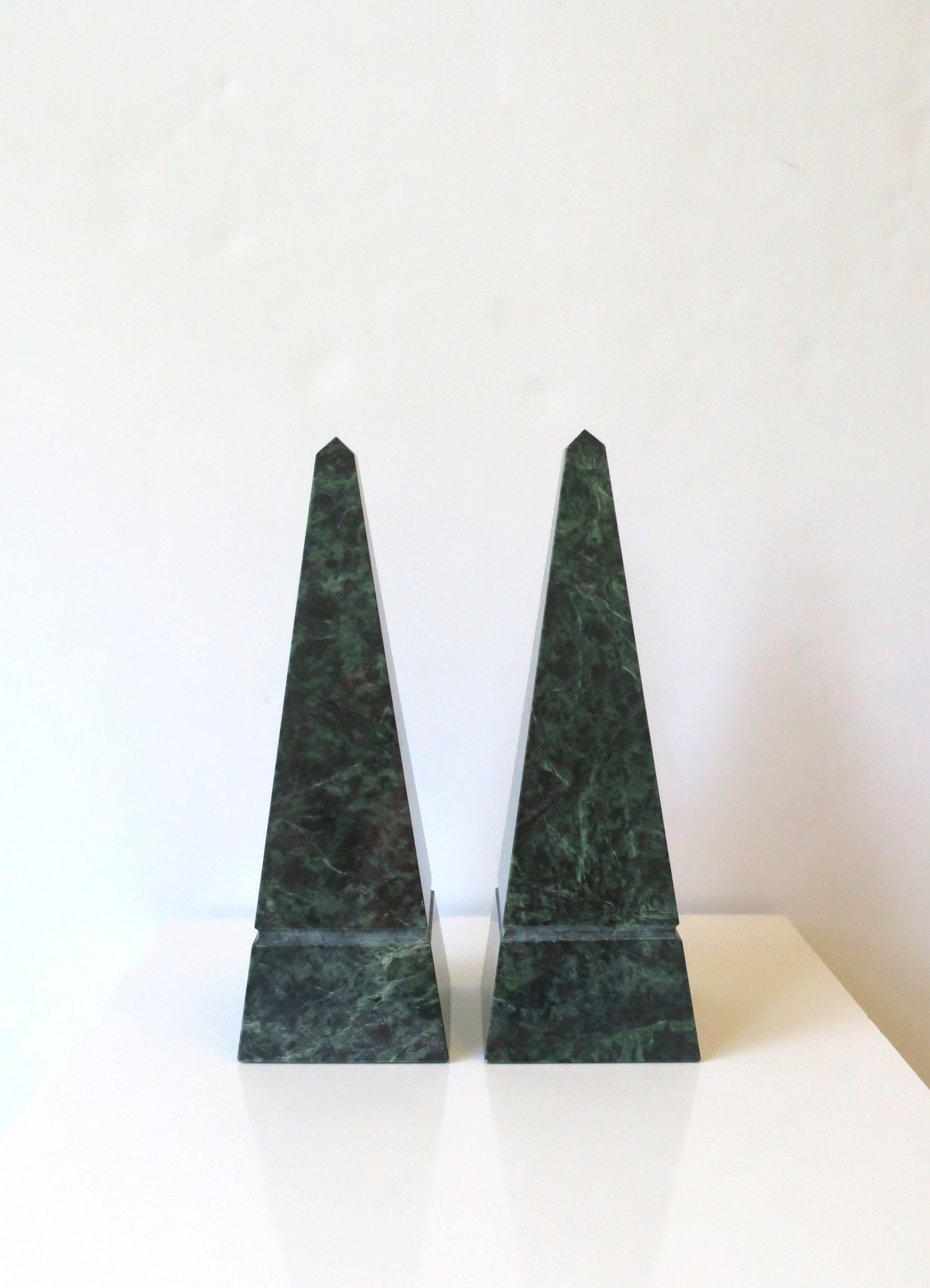 Modern Dark Green Marble Obelisks, Pair For Sale
