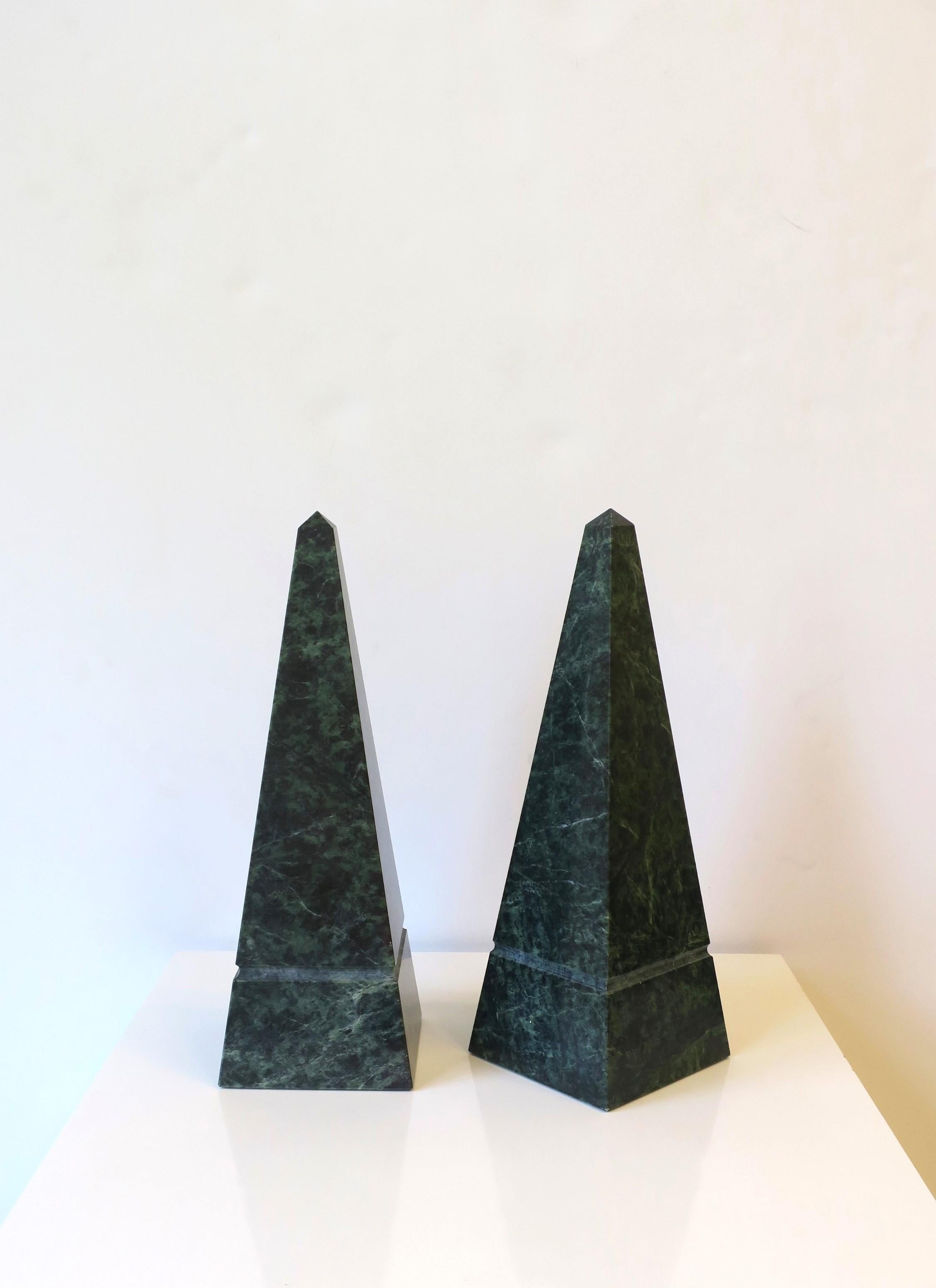 Dark Green Marble Obelisks, Pair For Sale 1