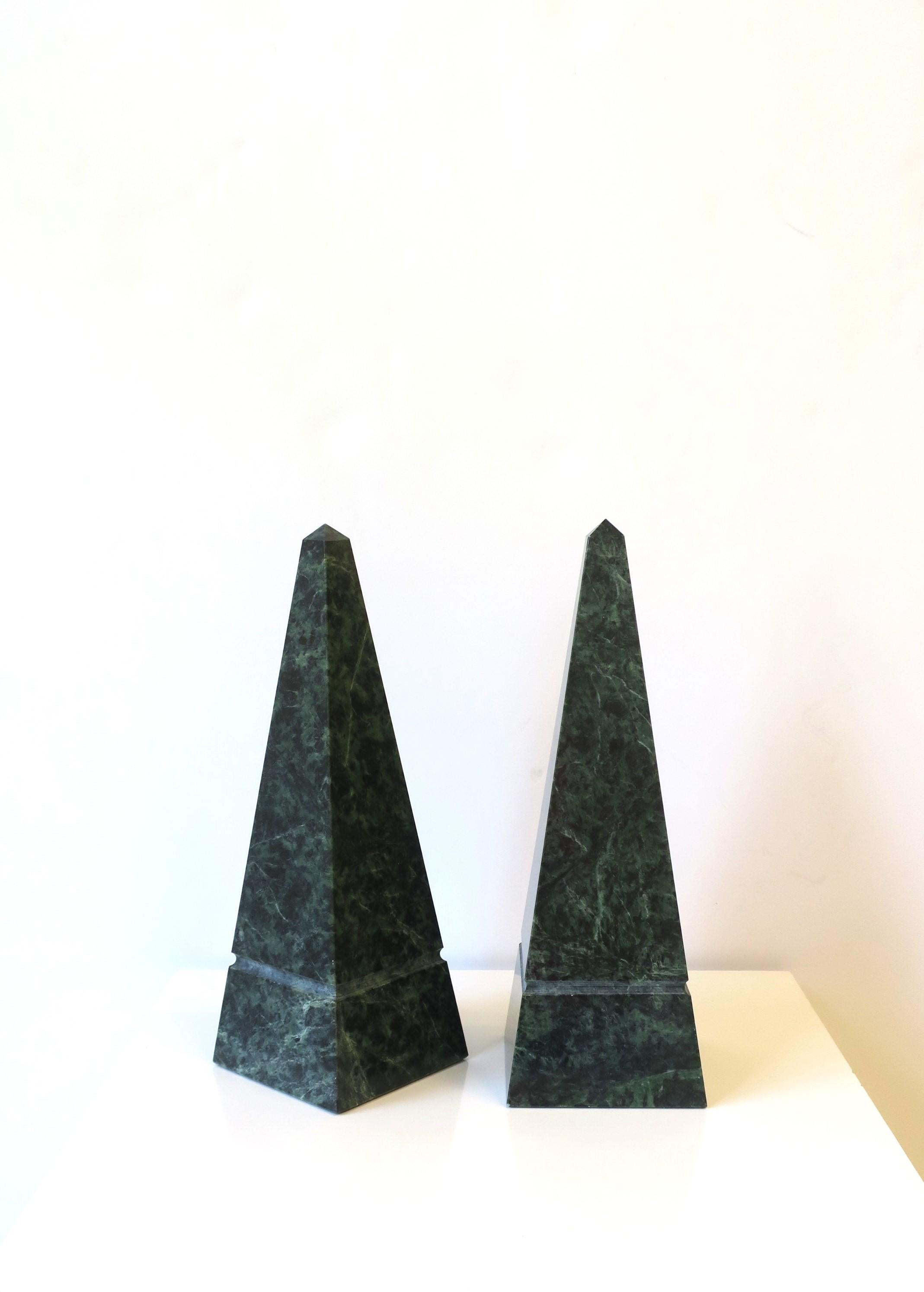 Dark Green Marble Obelisks, Pair For Sale 2