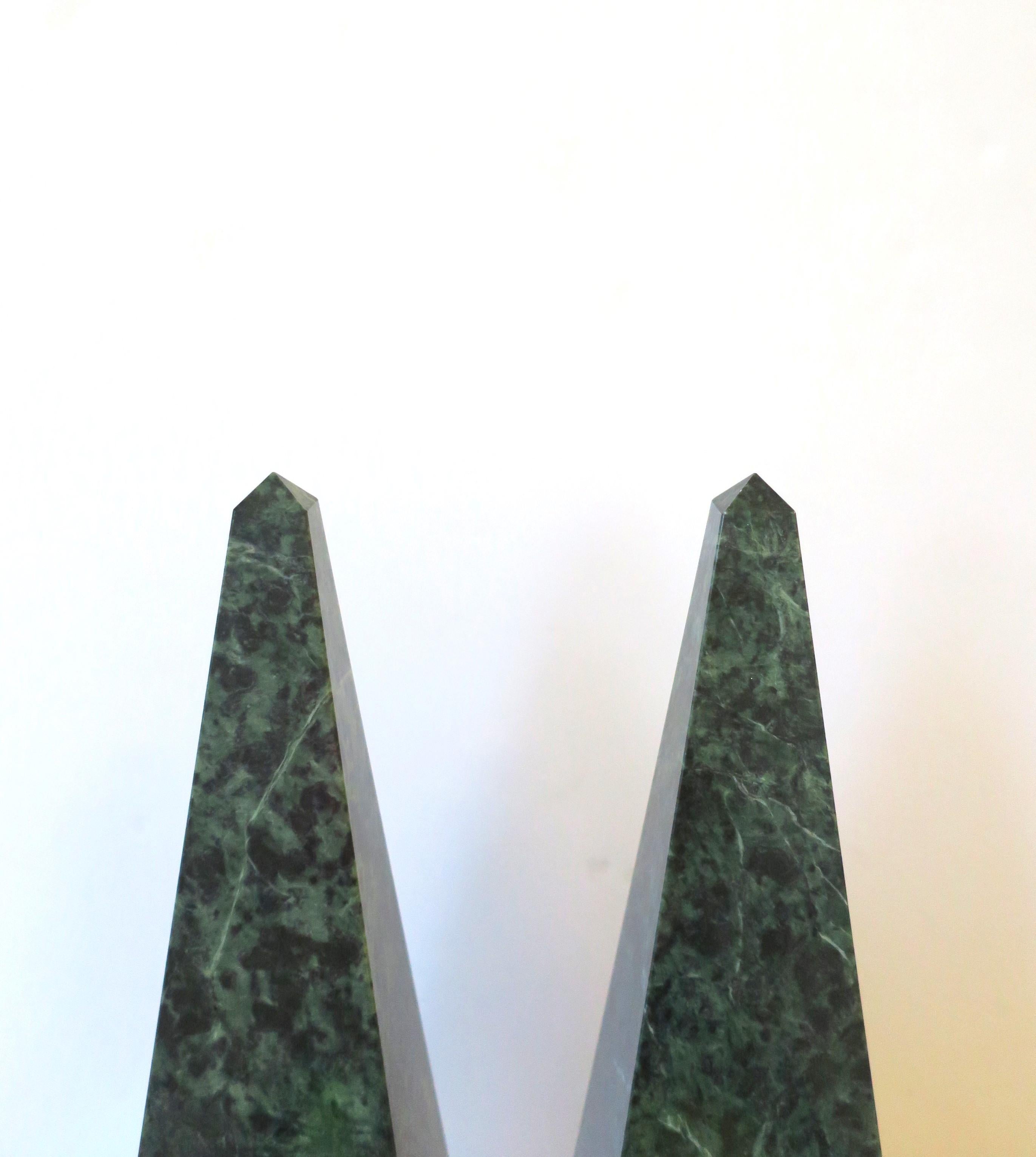 Dark Green Marble Obelisks, Pair For Sale 3