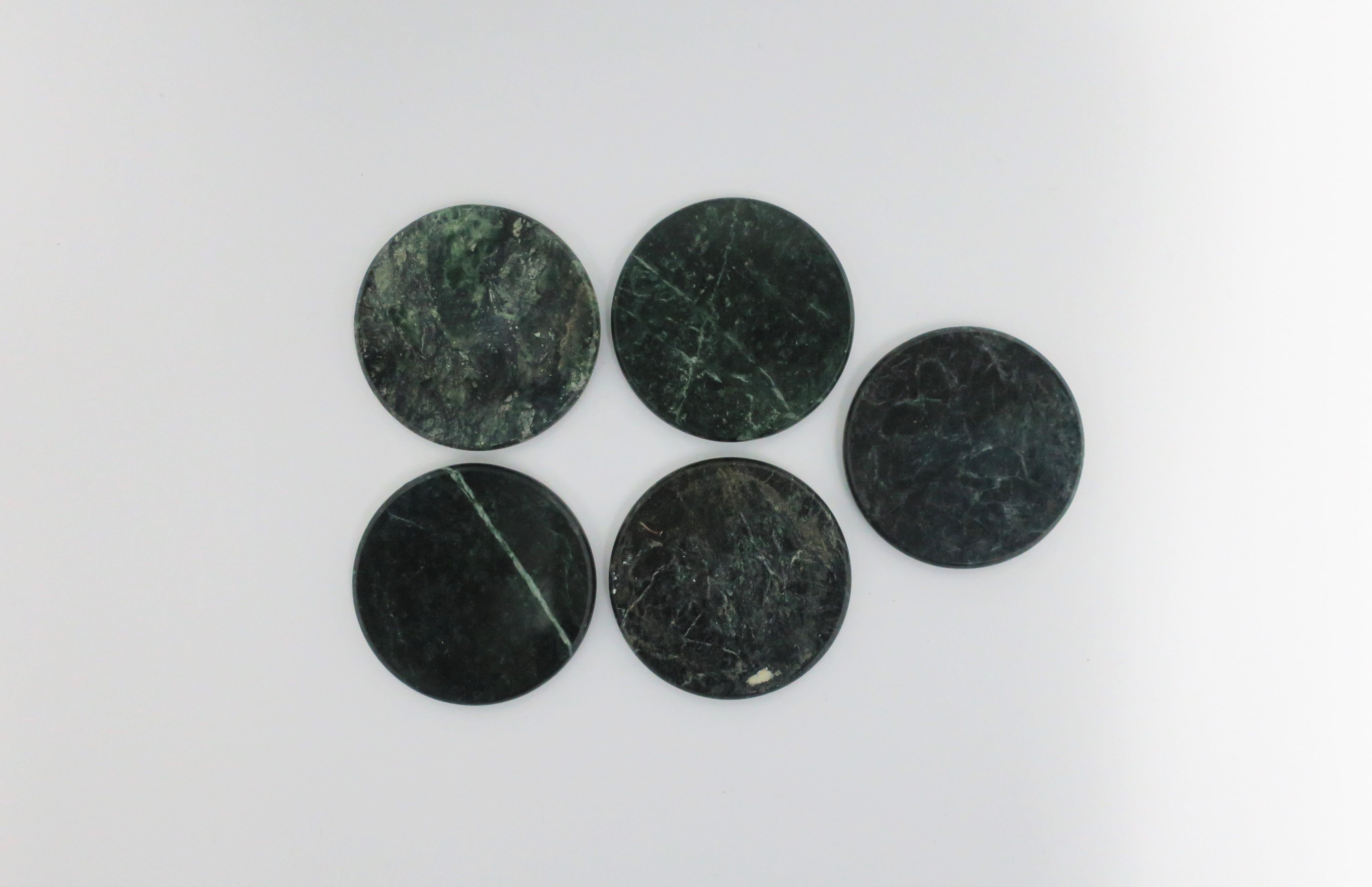 Polished Dark Green Marble Stone Cocktail Coasters, Set of 5