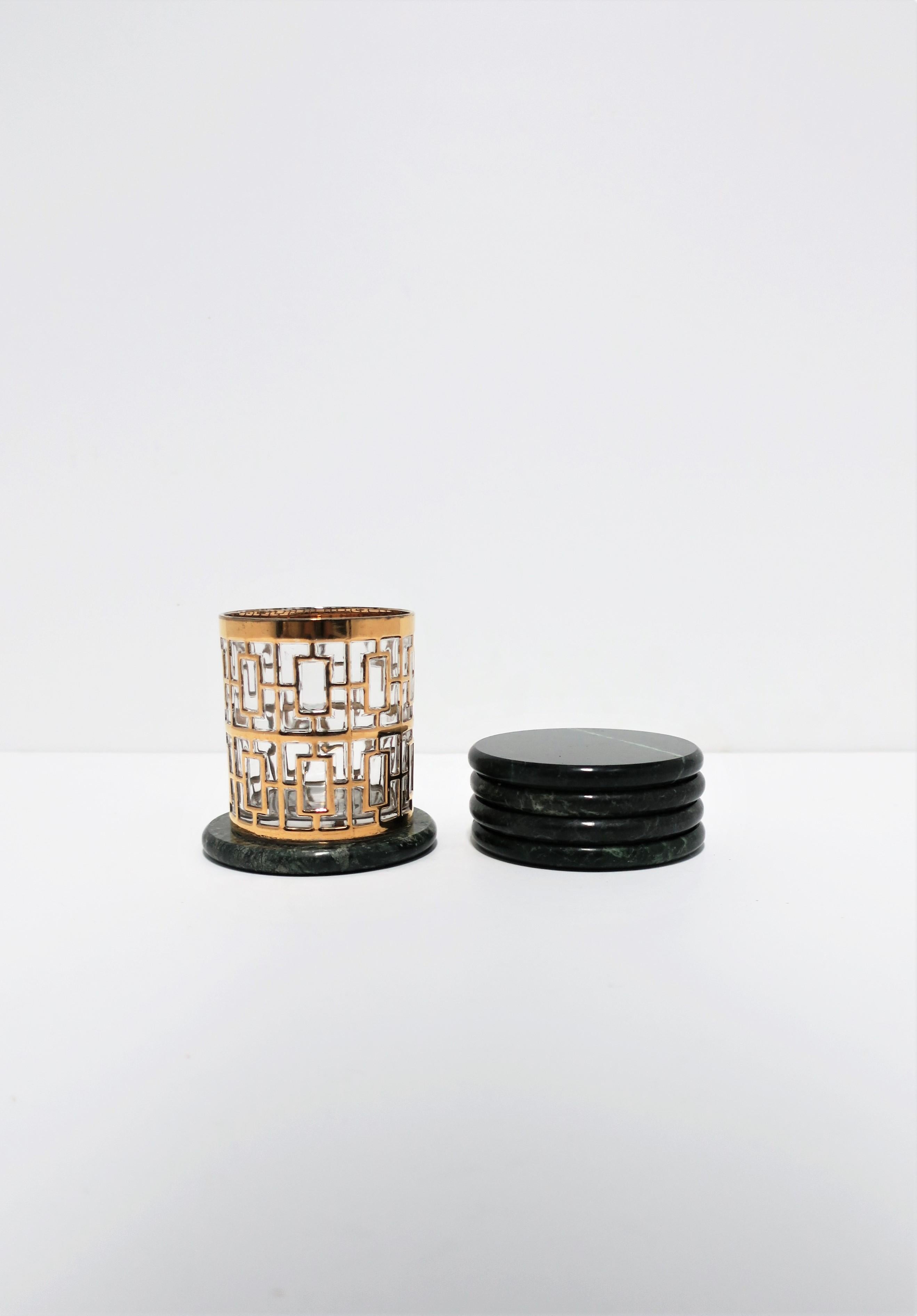 Dark Green Marble Stone Cocktail Coasters, Set of 5 In Good Condition In New York, NY