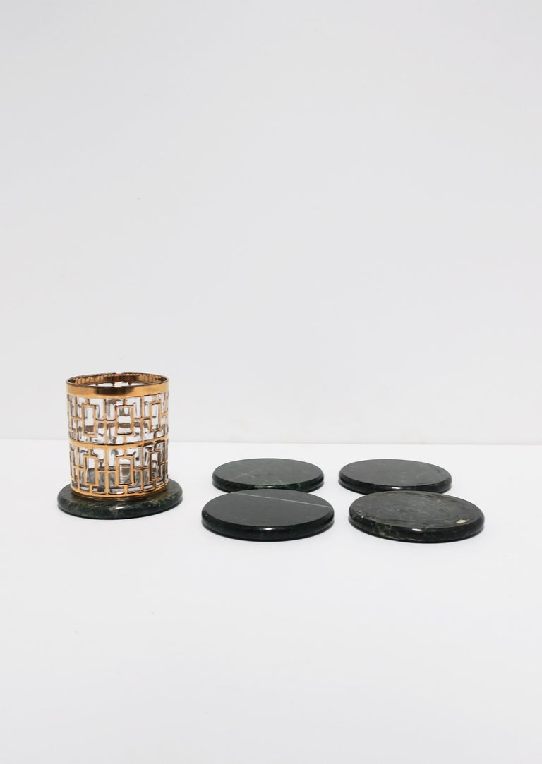20th Century Dark Green Marble Stone Cocktail Coasters, Set of 5