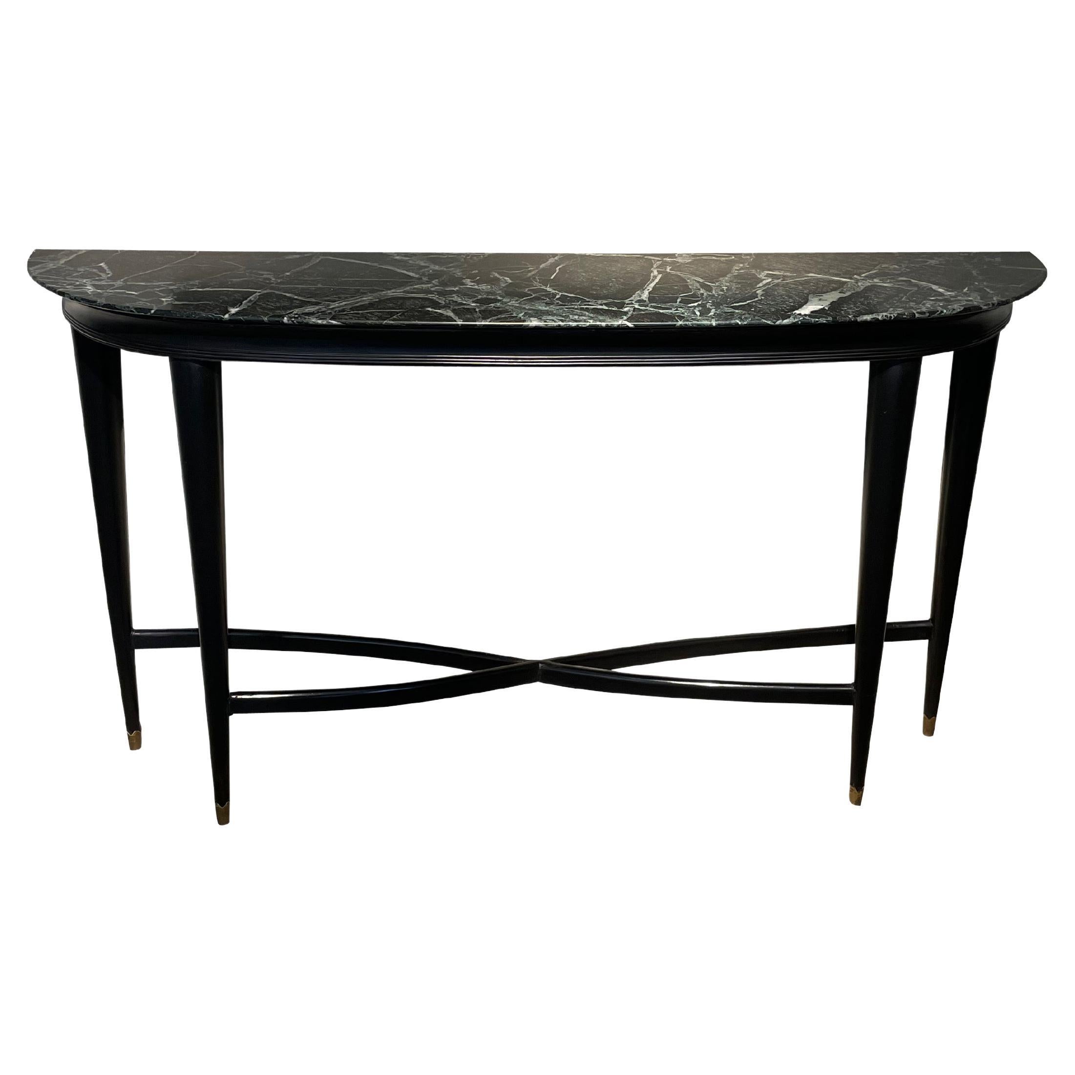 Dark Green Marble Top, Dark Mahogany Base Paola Buffa Console Table, Italy For Sale