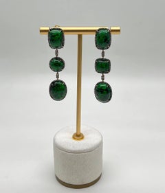 Dark Green Maw Sit Sit Jade-albite Diamond Halo 18K Gold Statement Drop Earrings