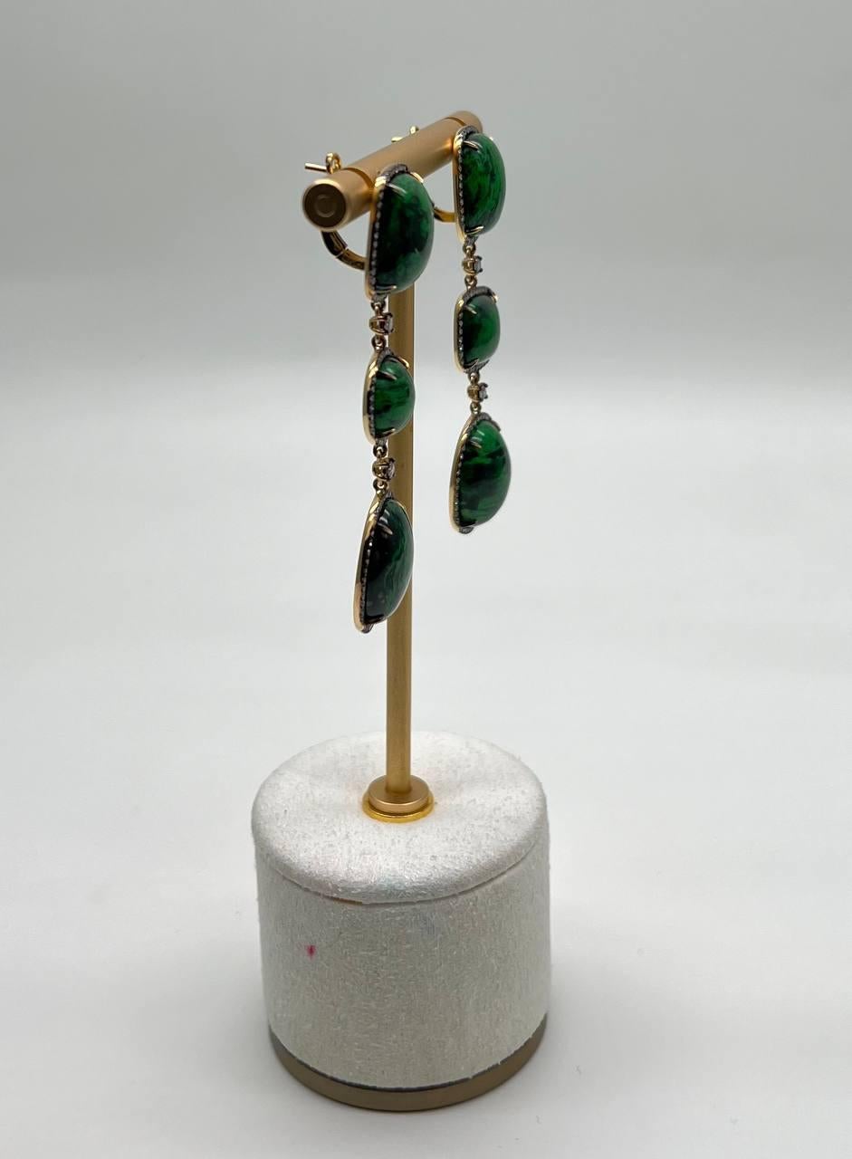 Dark Green Maw Sit Sit Jade-albite Diamond Halo 18K Gold Statement Drop Earrings In New Condition For Sale In Oakton, VA