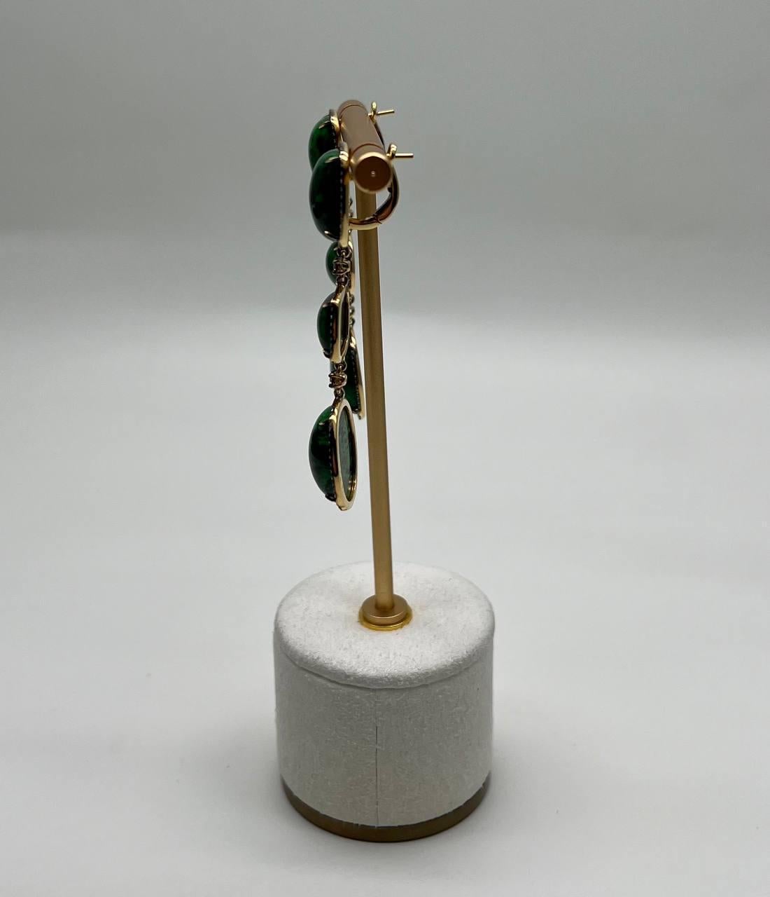 Women's Dark Green Maw Sit Sit Jade-albite Diamond Halo 18K Gold Statement Drop Earrings For Sale