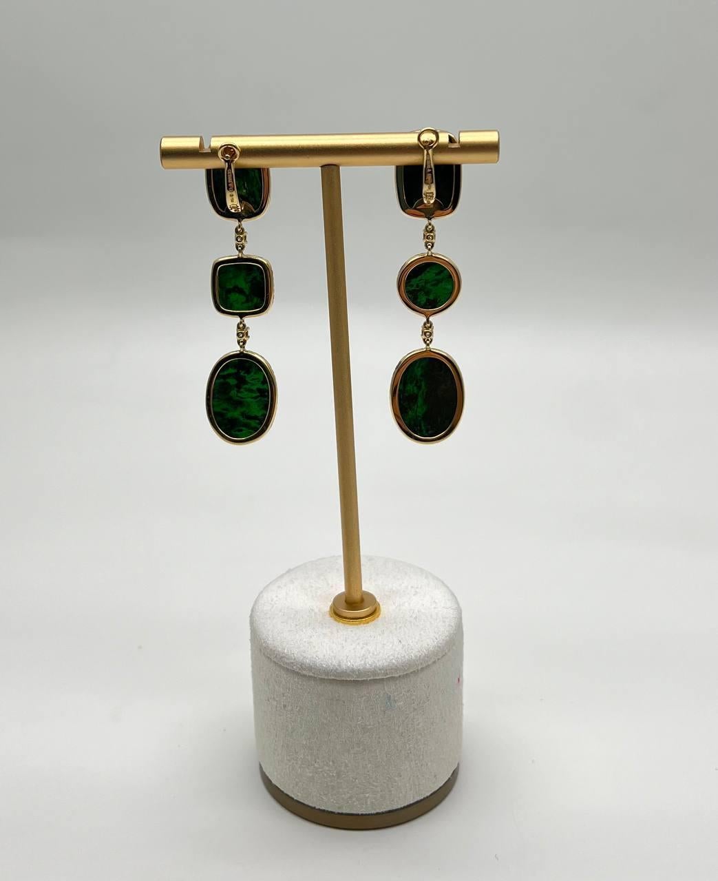 Dark Green Maw Sit Sit Jade-albite Diamond Halo 18K Gold Statement Drop Earrings For Sale 1