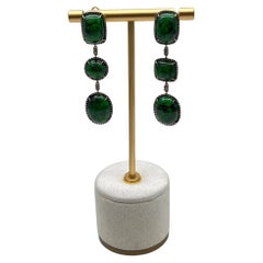 Dark Green Maw Sit Sit Jade-albite Diamond Halo 18K Gold Statement Drop Earrings
