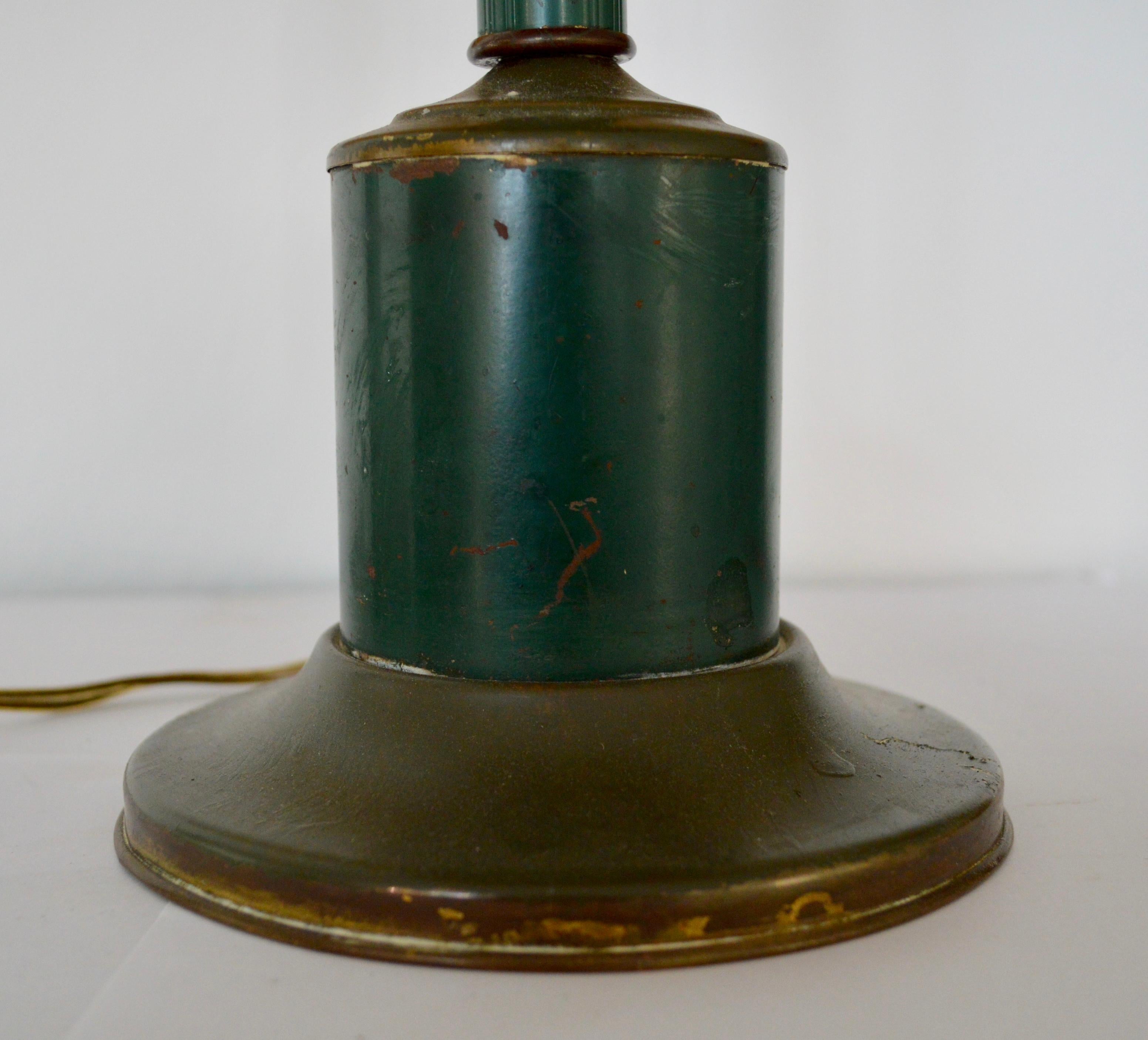 Neoclassical Revival Dark Green Metal Column Table Lamp For Sale
