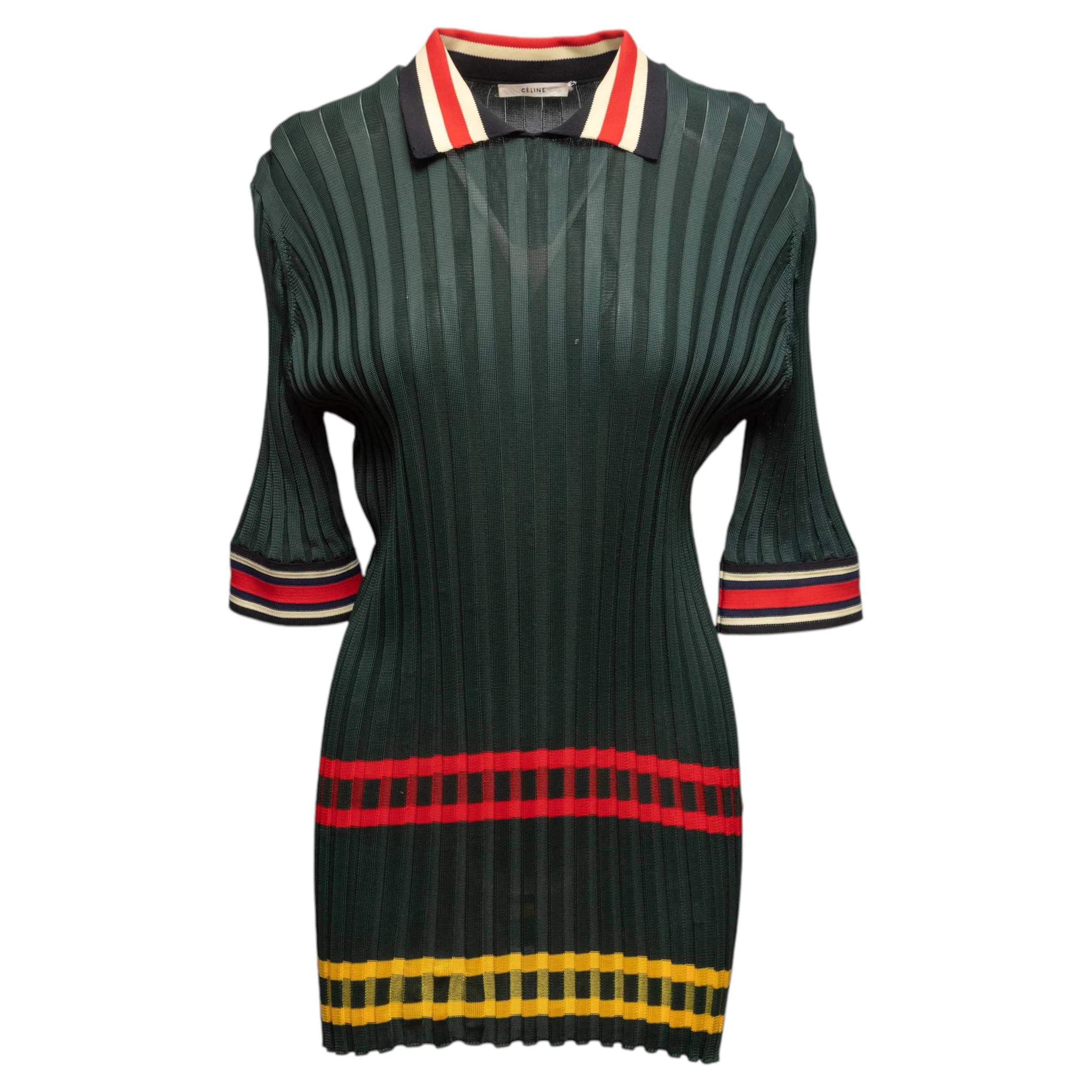Dark Green & Multicolor Celine Phoebe Philo Era Knit Mini Dress Size US S