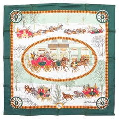 Dark Green 
Multicolor Hermes Bull 
Mouth Motif Printed Silk Scarf
