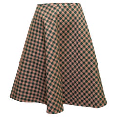 Dark Green & Orange Prada Virgin Wool Gingham A-Line Skirt Size IT 46