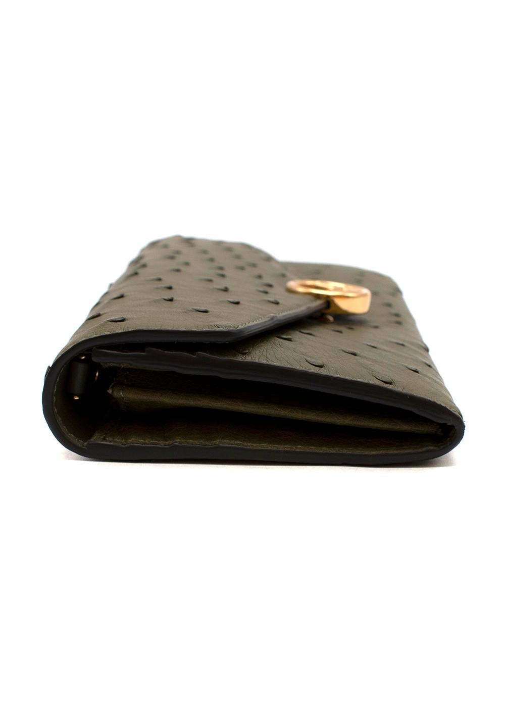 Dark green ostrich flap long wallet on chain- OS In New Condition For Sale In London, GB