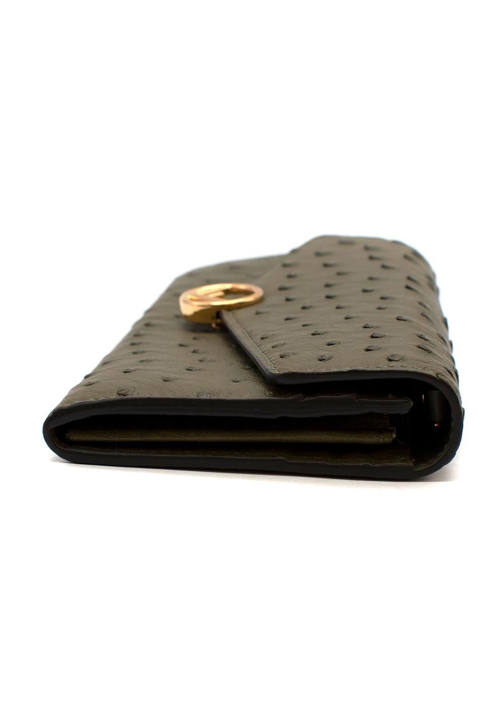 Women's Dark green ostrich flap long wallet on chain- OS For Sale
