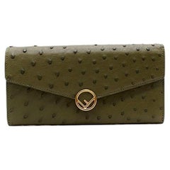 Dark green ostrich flap long wallet on chain- OS