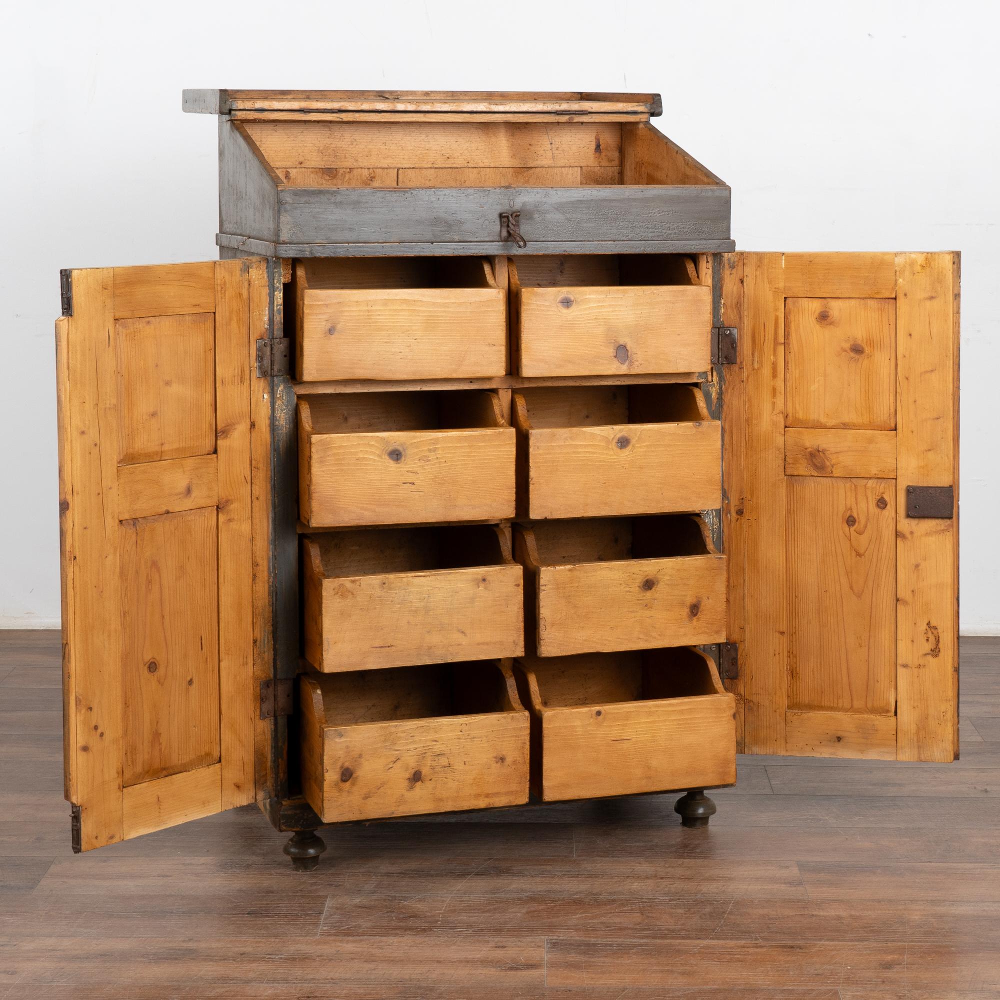 Country Dark Green Painted Pine Podium Host Stand with Storage, Hungary circa 1880