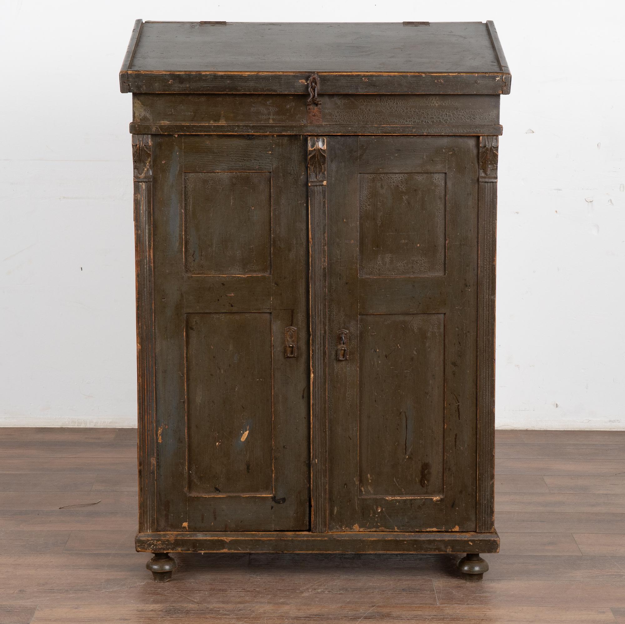 Hungarian Dark Green Painted Pine Podium Host Stand with Storage, Hungary circa 1880