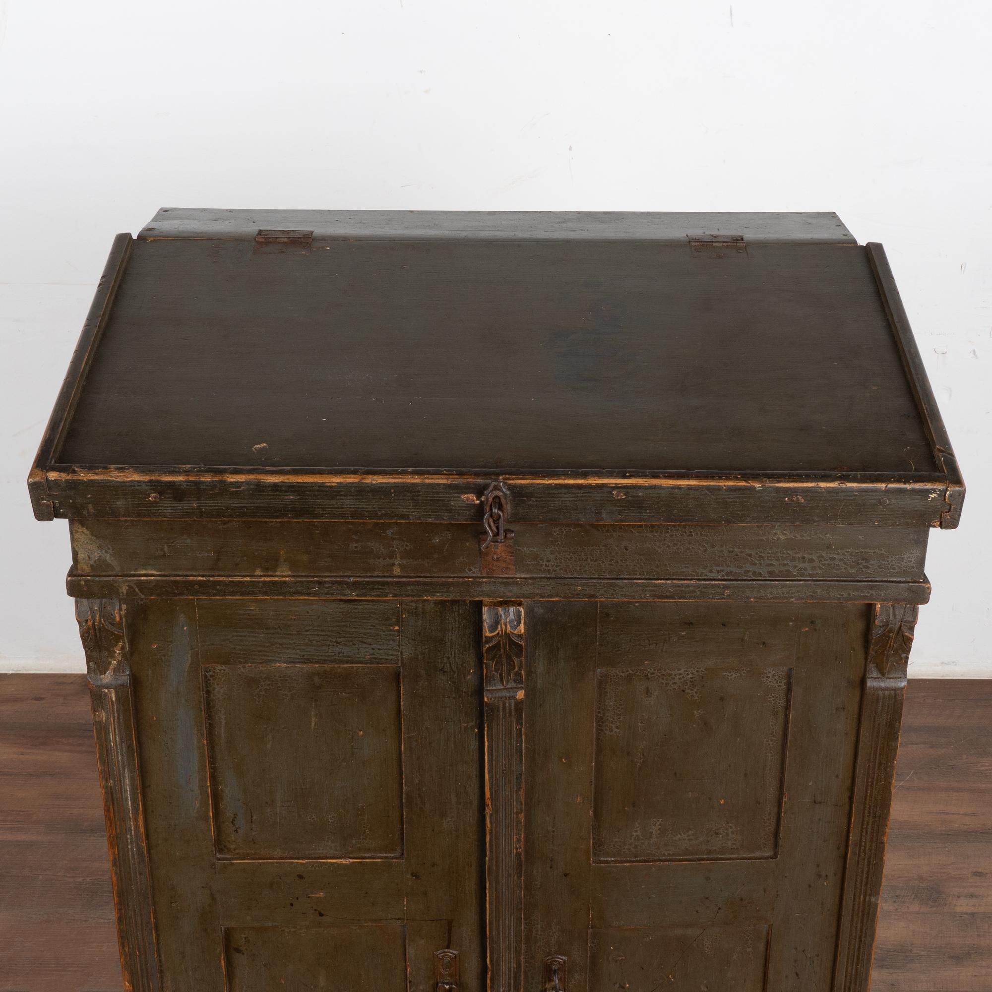 Dark Green Painted Pine Podium Host Stand with Storage, Hungary circa 1880 In Fair Condition In Round Top, TX