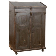 Dark Green Painted Pine Podium Host Stand with Storage, Hungary circa 1880