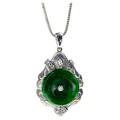 Pendentif Pi Disc en jade jadéite vert foncé et diamant, certifié non traité