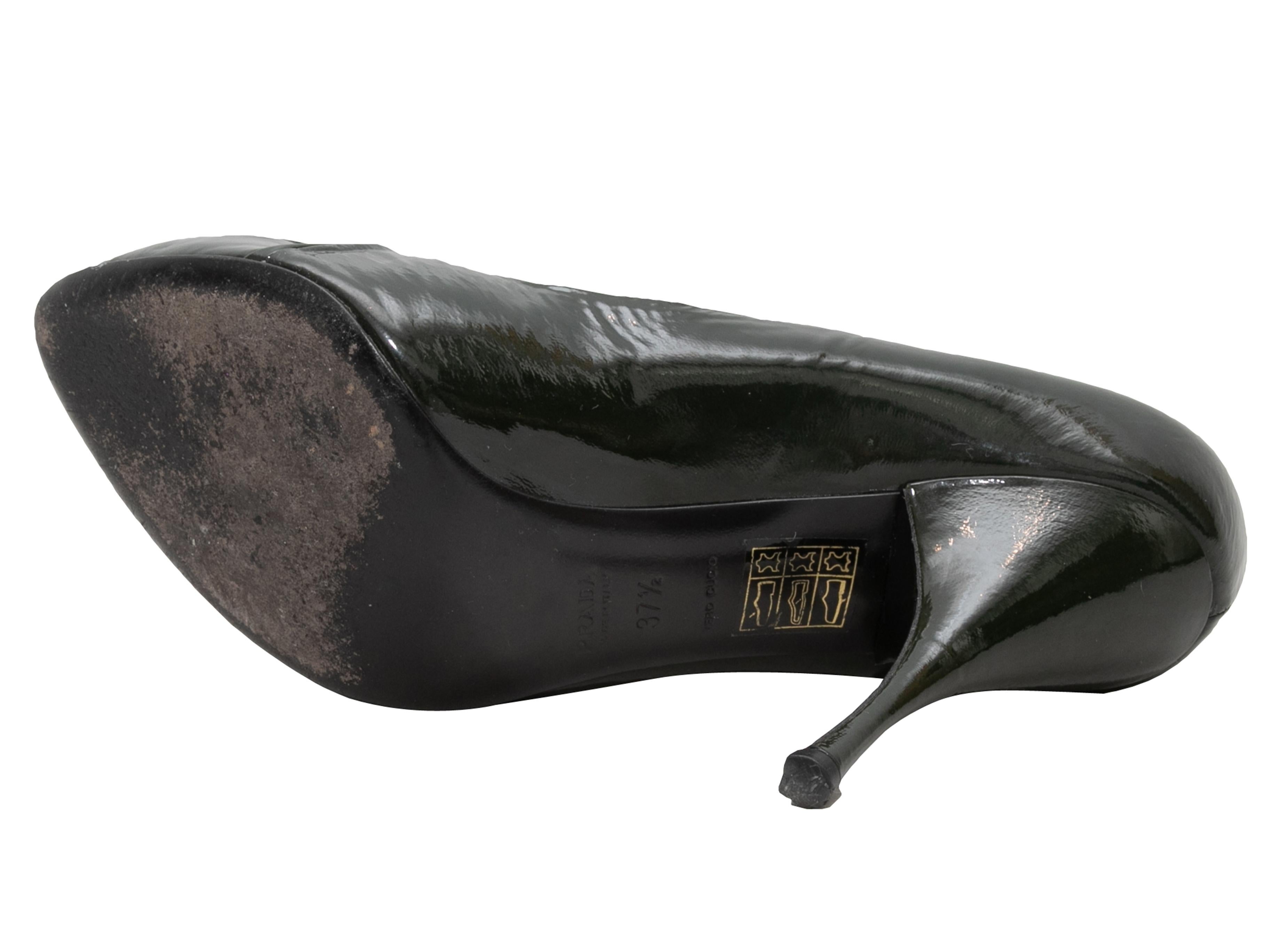 Women's Dark Green Prada Patent Peep-Toe Pumps Size 37.5 For Sale