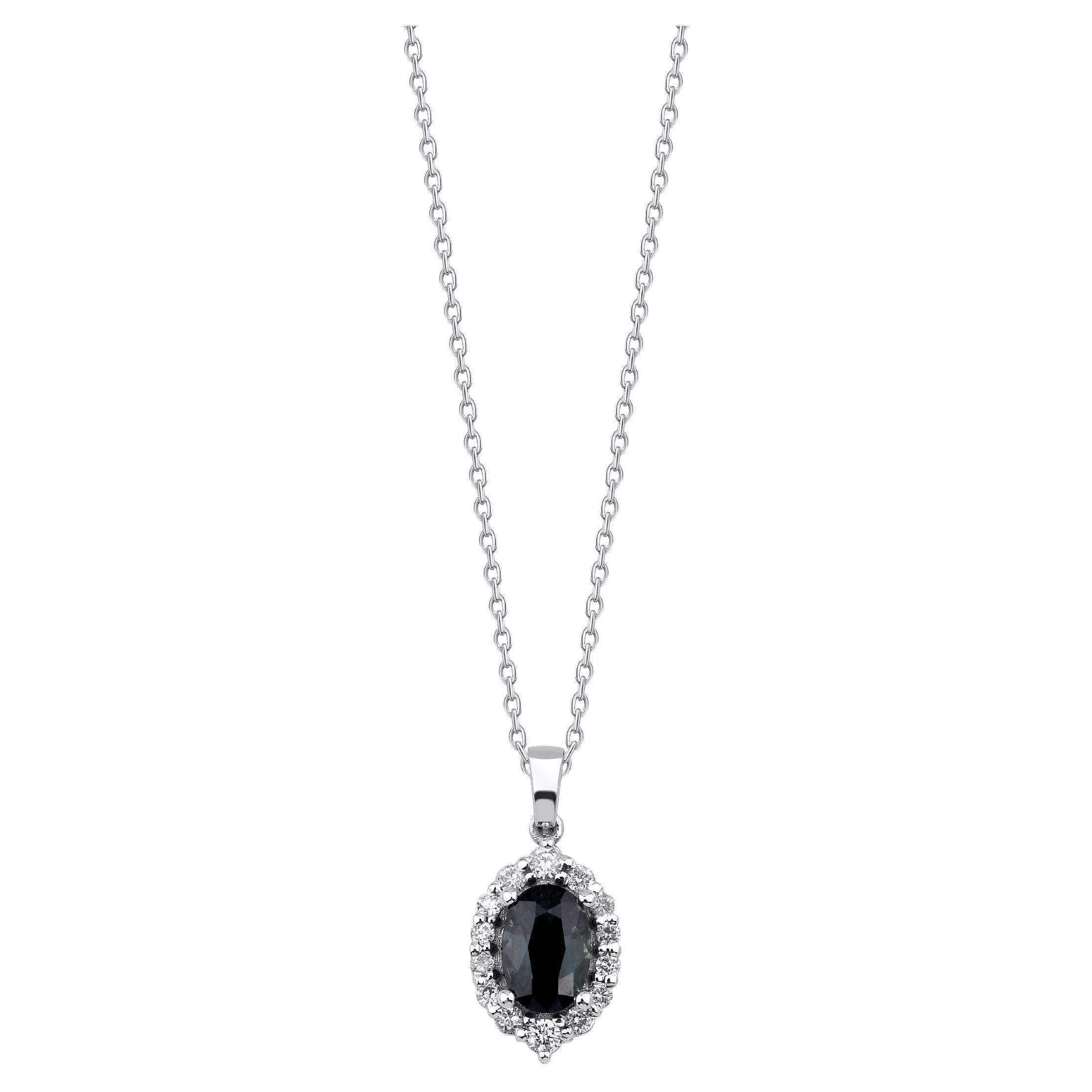 Collana aureola con zaffiro verde scuro e diamante in vendita