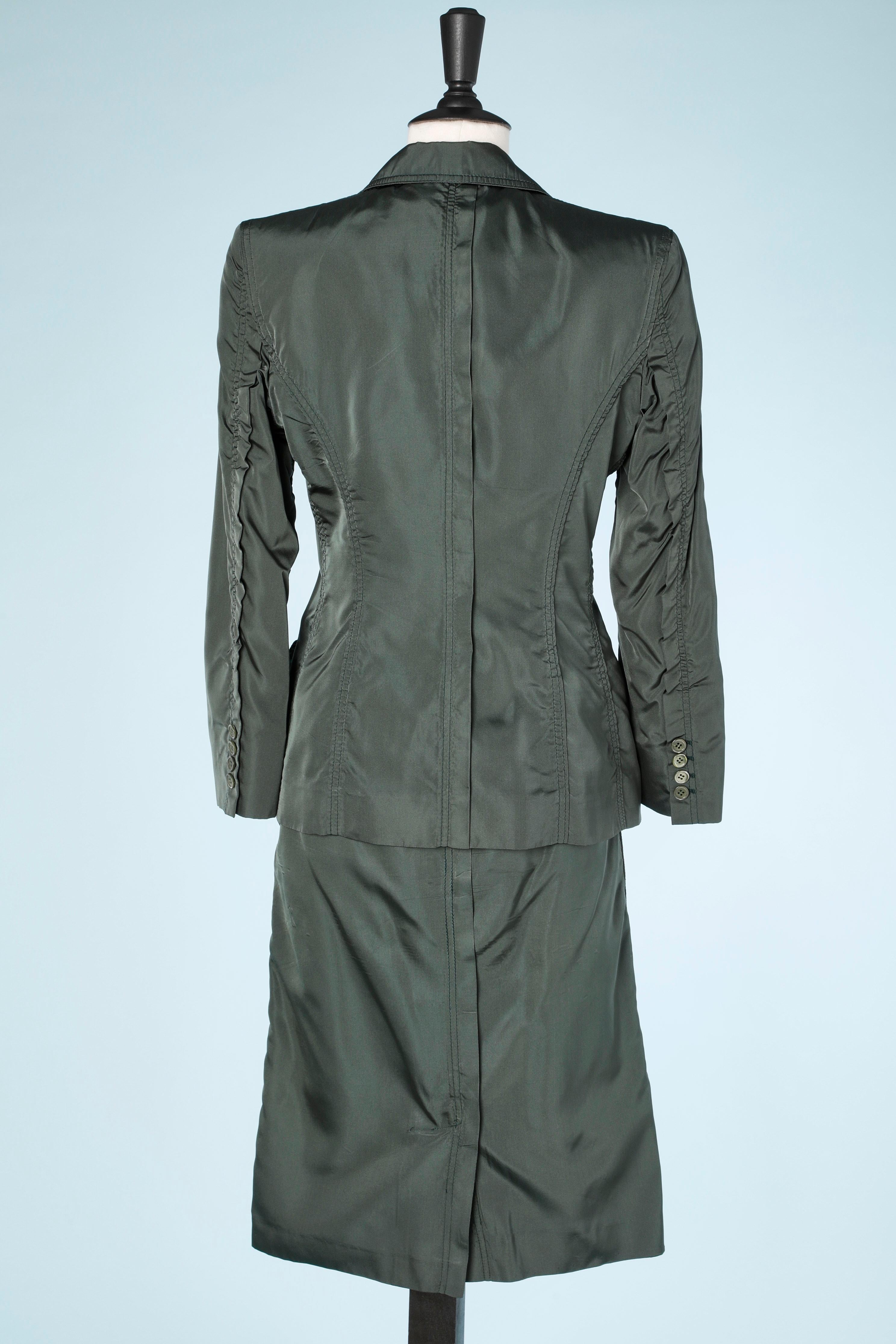 Dark green silk skirt-suit Yves Saint Laurent Rive Gauche  1