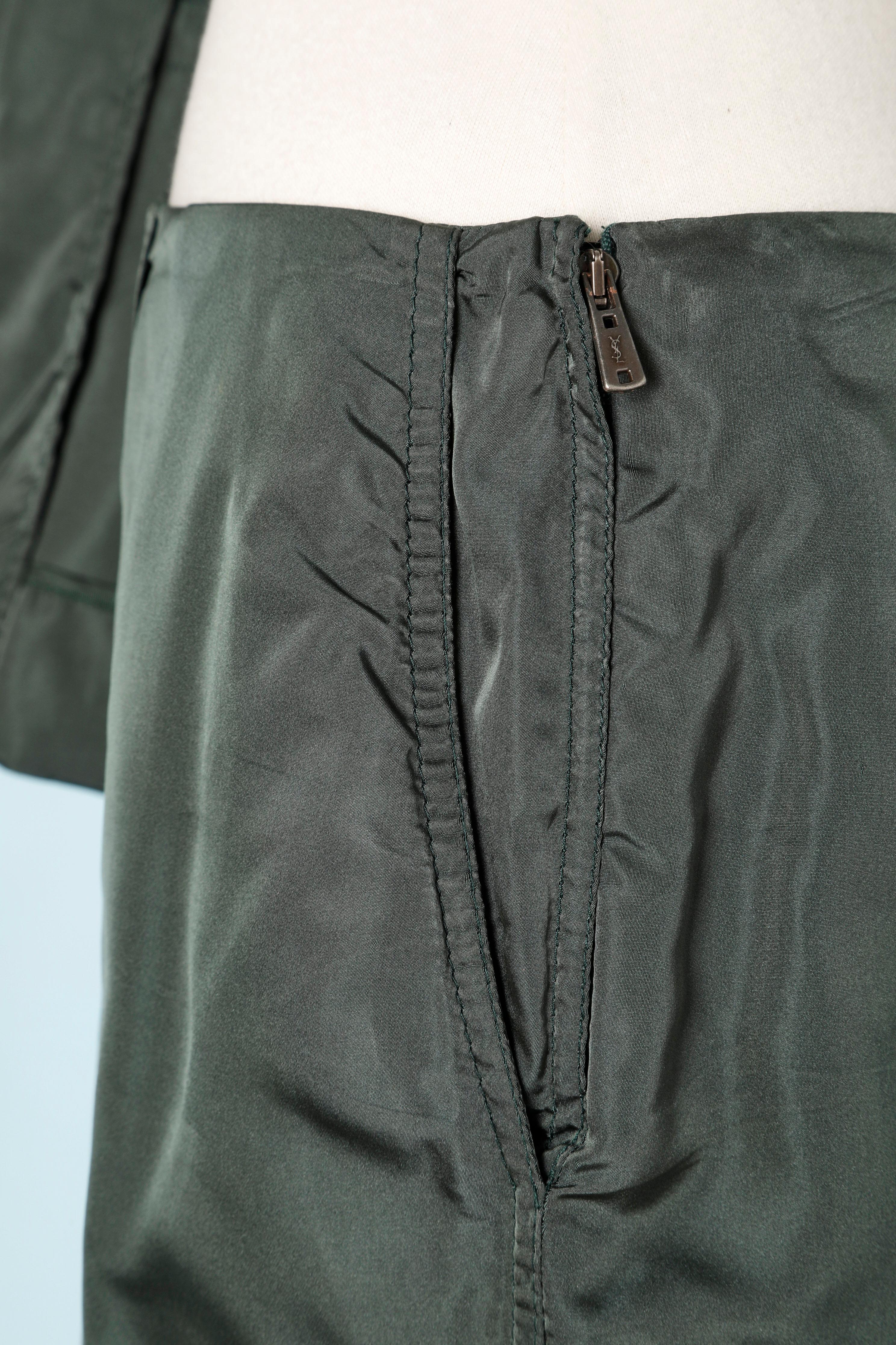 Dark green silk skirt-suit Yves Saint Laurent Rive Gauche  3